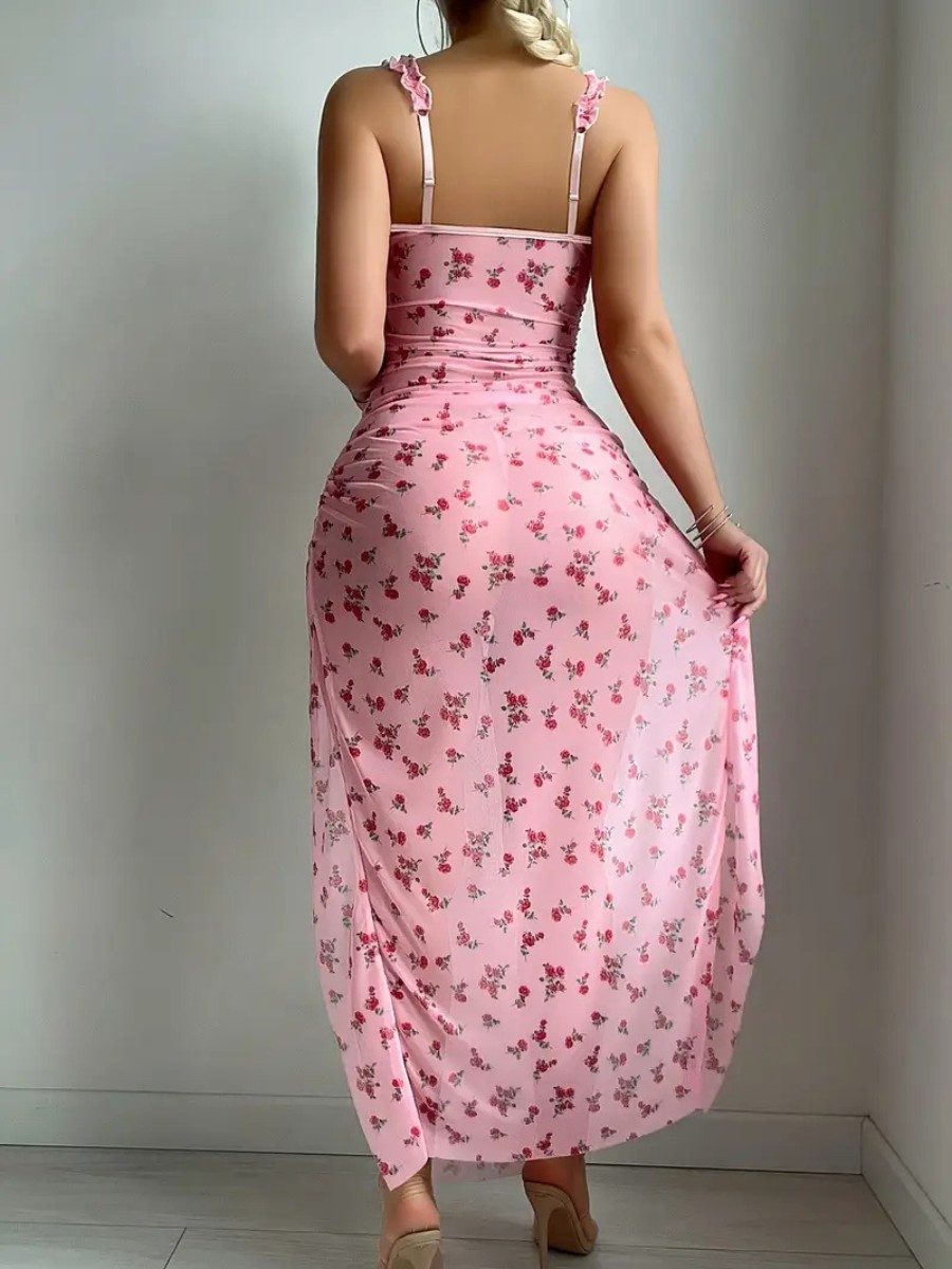 Elegant Love Druckkleid Transparente Loungewear mit Rosenmuster, Maxikleid günstig online kaufen