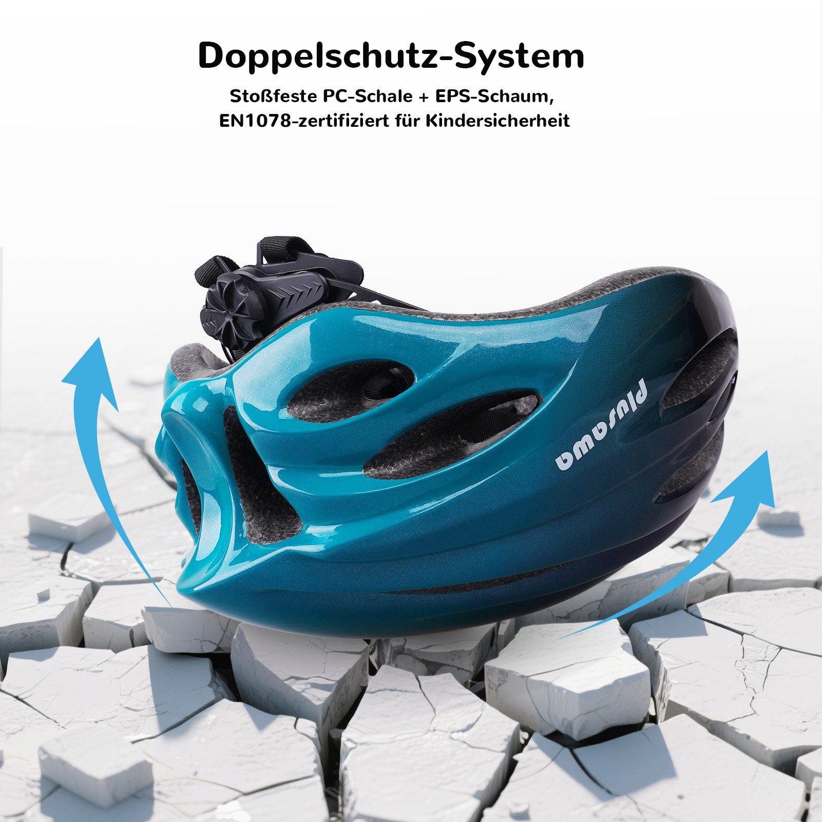 Alsterwell Kinderhelm Kinder Fahrradhelm, Verstellbarer Kinnriemen, 3D DIY & Reflektierende Aufkleber, Sporthelm für Roller & Inlineskates – Bild 5 von 5