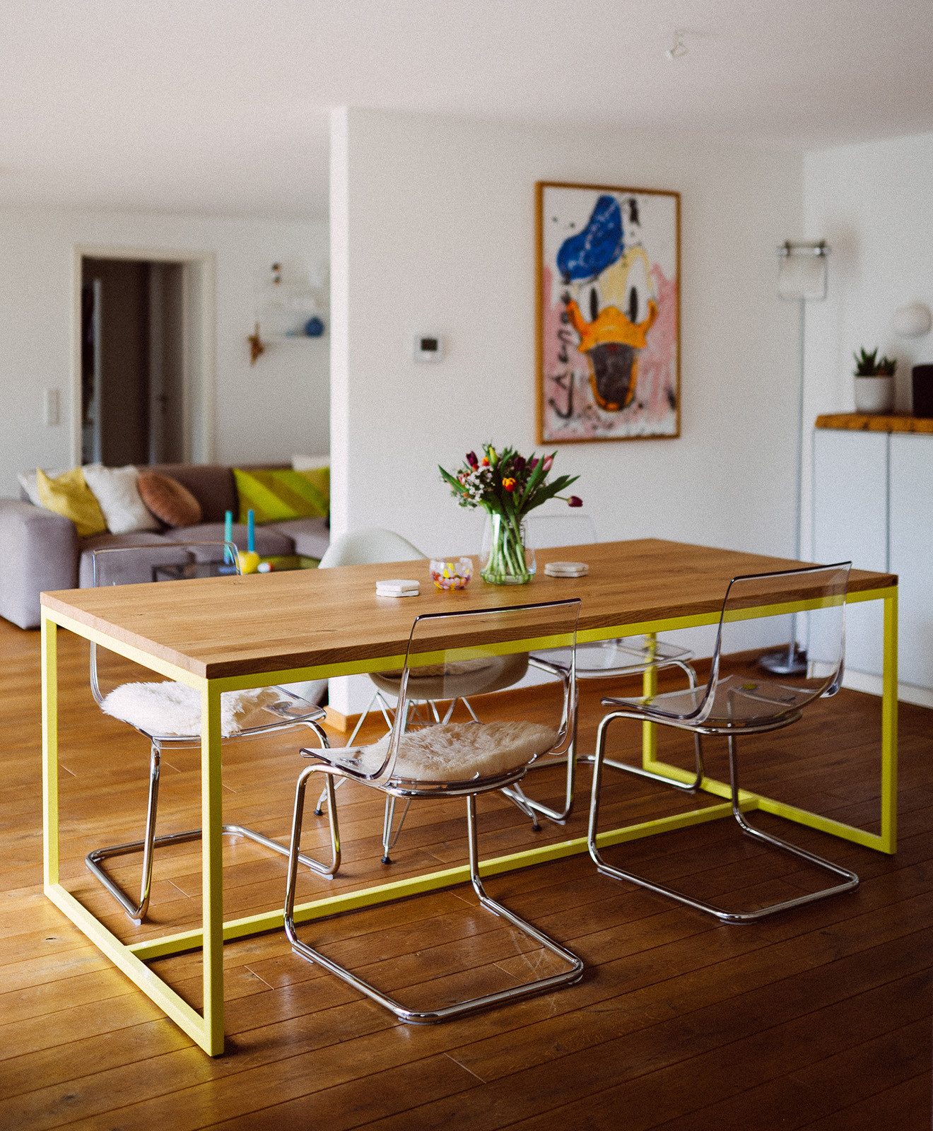 KAWENTSMANN Esstisch TALON Massivholztisch mit pulverbeschichtetem Stahlgestell (Tisch), aus massiver Eiche, mit Stahlgestell, Made in Germany, RAL-Farben