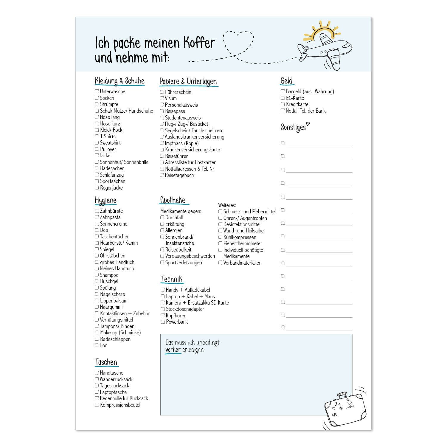younikat Notizblock Reise-Packliste DIN A4 I dv_327 I