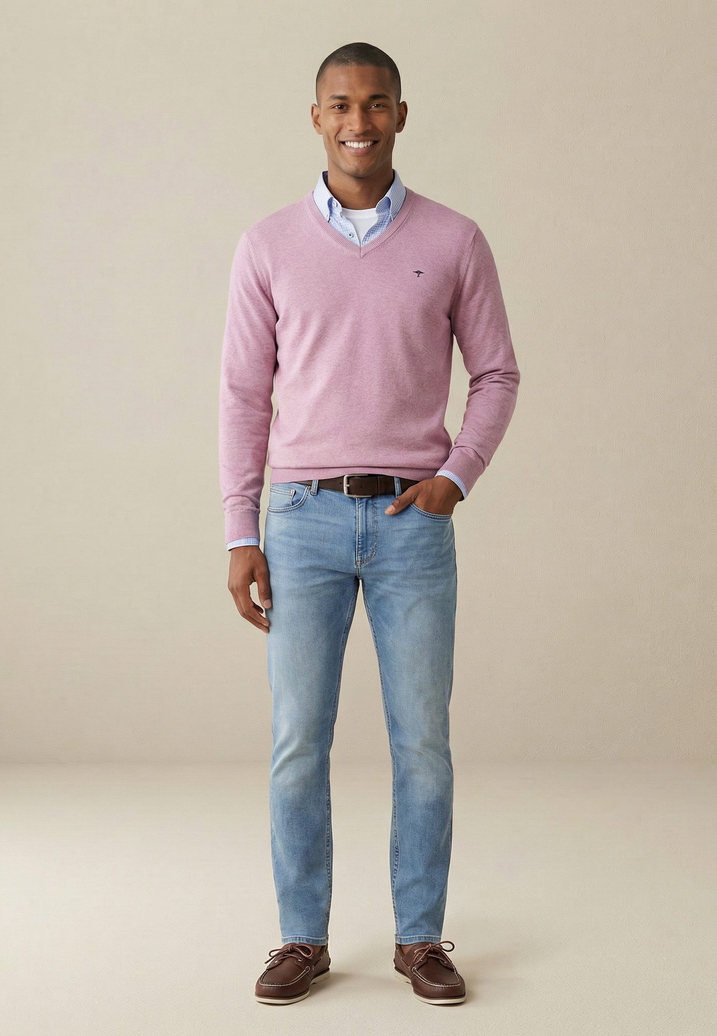 FYNCH-HATTON Strickpullover aus Baumwolle, mit V-Ausschnitt, hüftbedeckende Passform