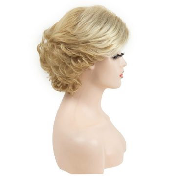 AUKUU Kostüm-Perücke Modische Damenperücke flauschige gemischte blonde, kurze lockige Haare Kunstfaser Vollperücke