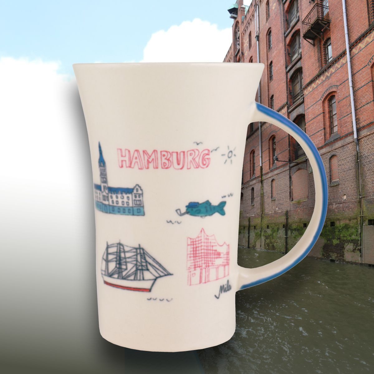 Mila Becher Mila Keramik Städte-Becher Coffee-Pot Hamburg Highlights, ca. 500 ml, Keramik