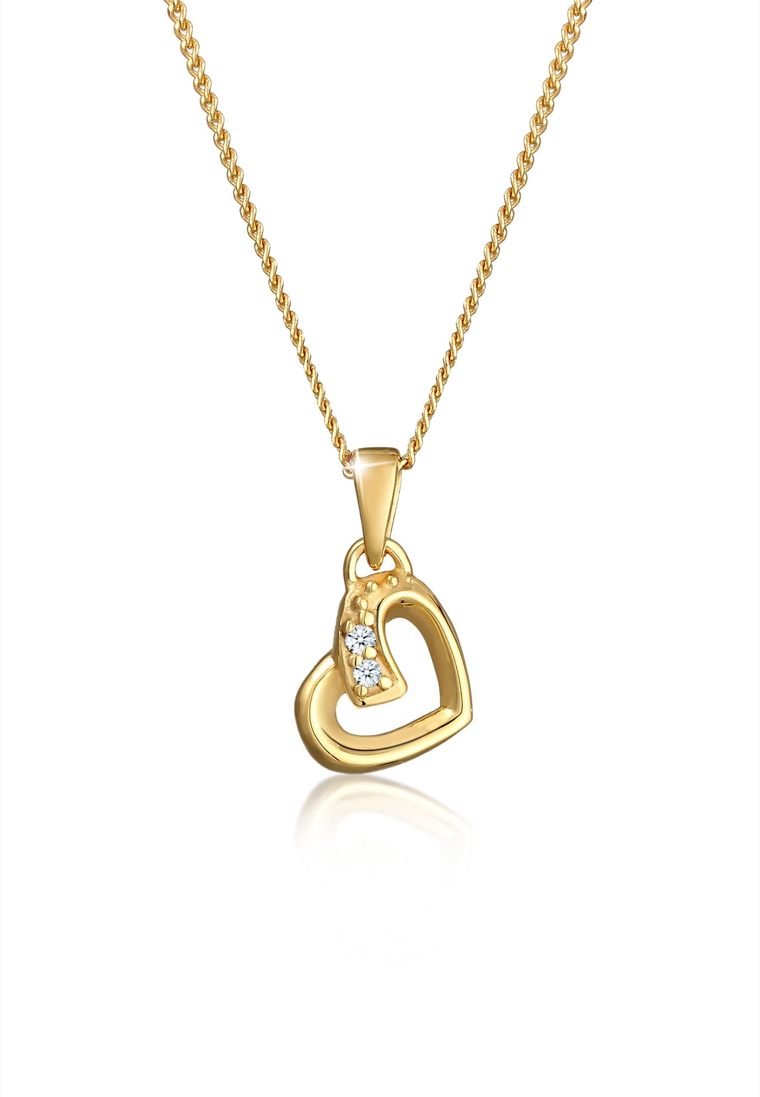 Elli DIAMONDS Kette mit Anhänger Herz Liebe Diamant (0.01 ct) Cute 585  Gelbgold, Herz