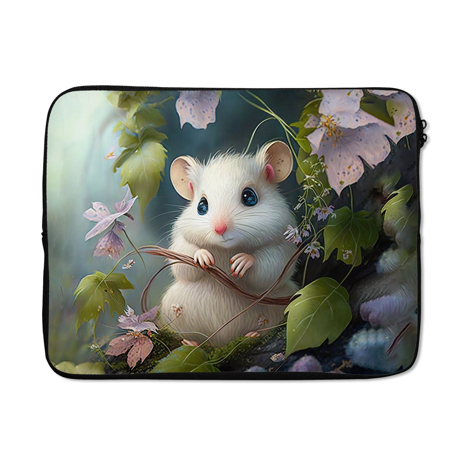 MuchoWow Laptop-Hülle Maus - Wald - Blumen - Illustration - Waldtiere 17 Zoll, Laptopsleeve, weiches Innenfutter zum Schutz Kratzern, Laptoptasche