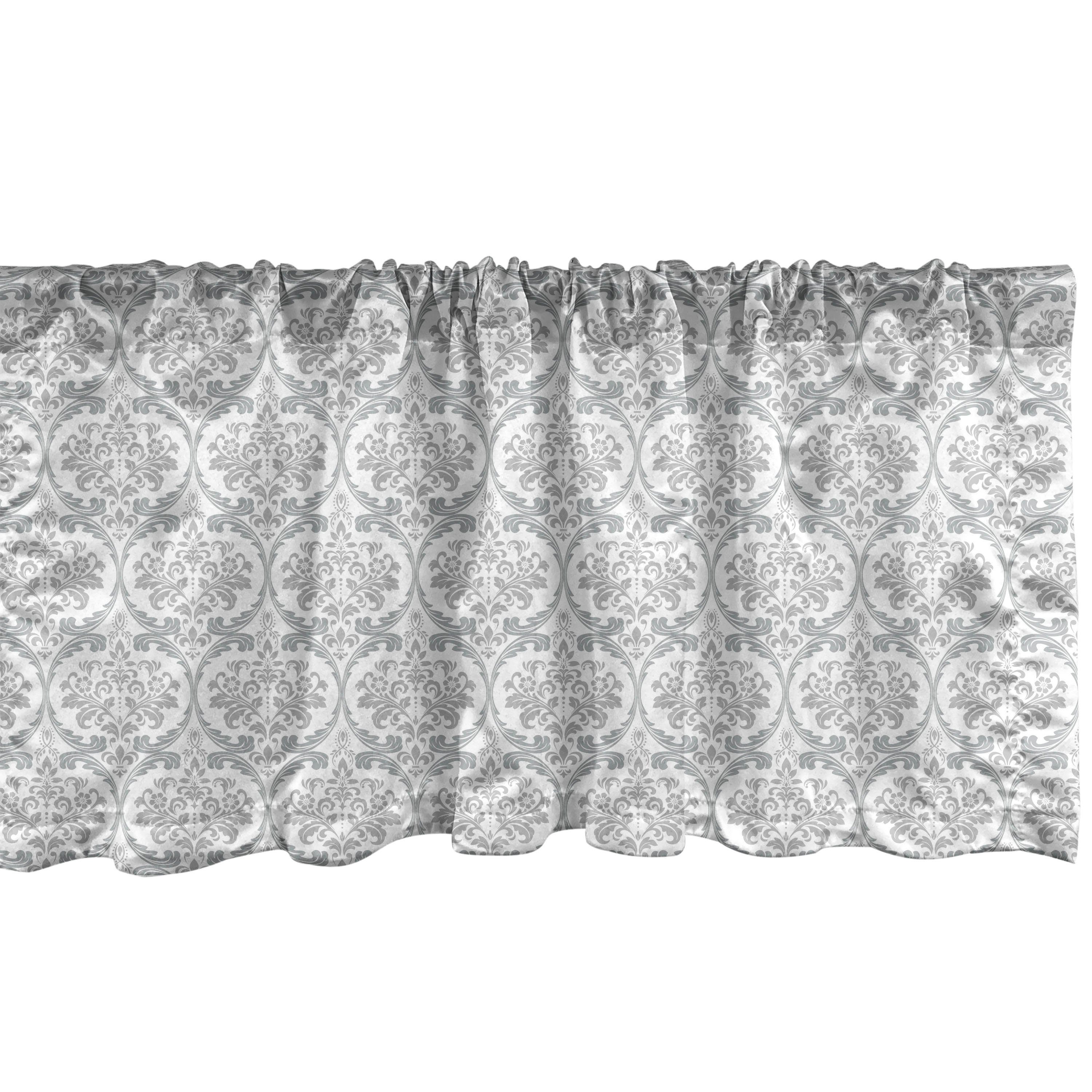 Scheibengardine Vorhang Volant für Küche Schlafzimmer Dekor mit Stangentasche, Abakuhaus, Microfaser, Damast-Grau Blumen-wirbelnde Verziert