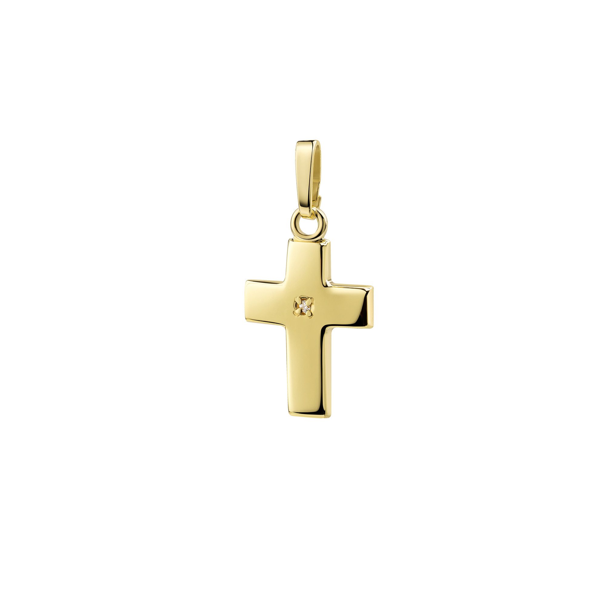 JEVELION Kreuzkette Taufkreuz Anhänger 750 Gold Kreuz + 1x Zirkonia (Goldkreuz, für Damen und Kinder), Mit Kette vergoldet- Länge wählbar 36 - 70 cm oder ohne Kette.