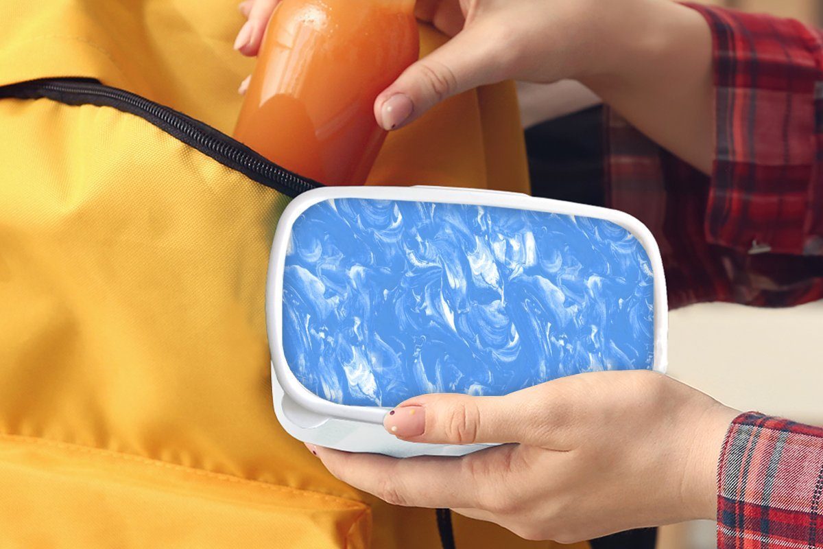 und Kinder - für Blau - Brotdose, (2-tlg), Lunchbox Erwachsene, weiß Brotbox MuchoWow Marmor Muster, Mädchen für Jungs Kunststoff, und