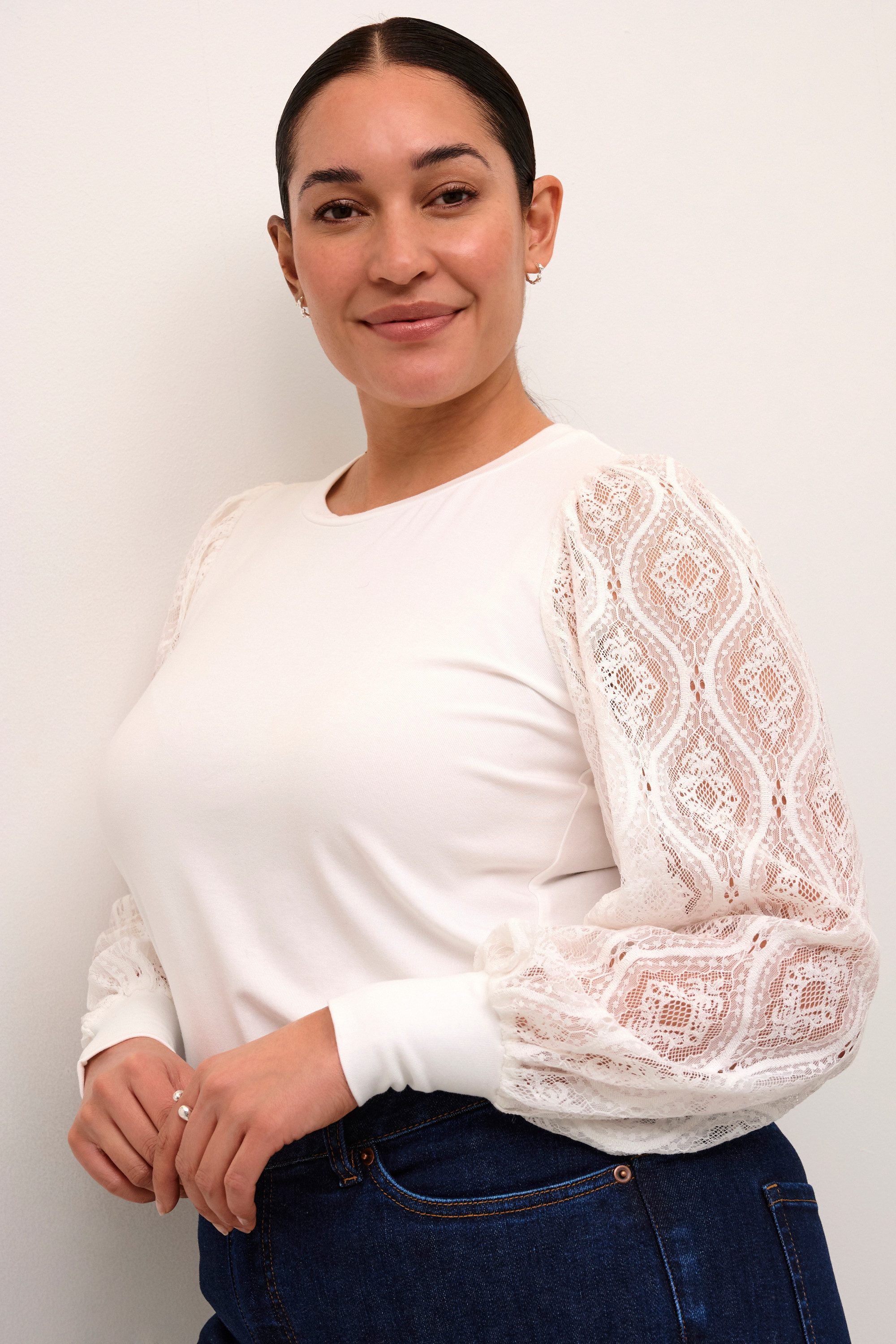 KAFFE Curve Langarmbluse Langarm-Bluse KCnioma Große Größen