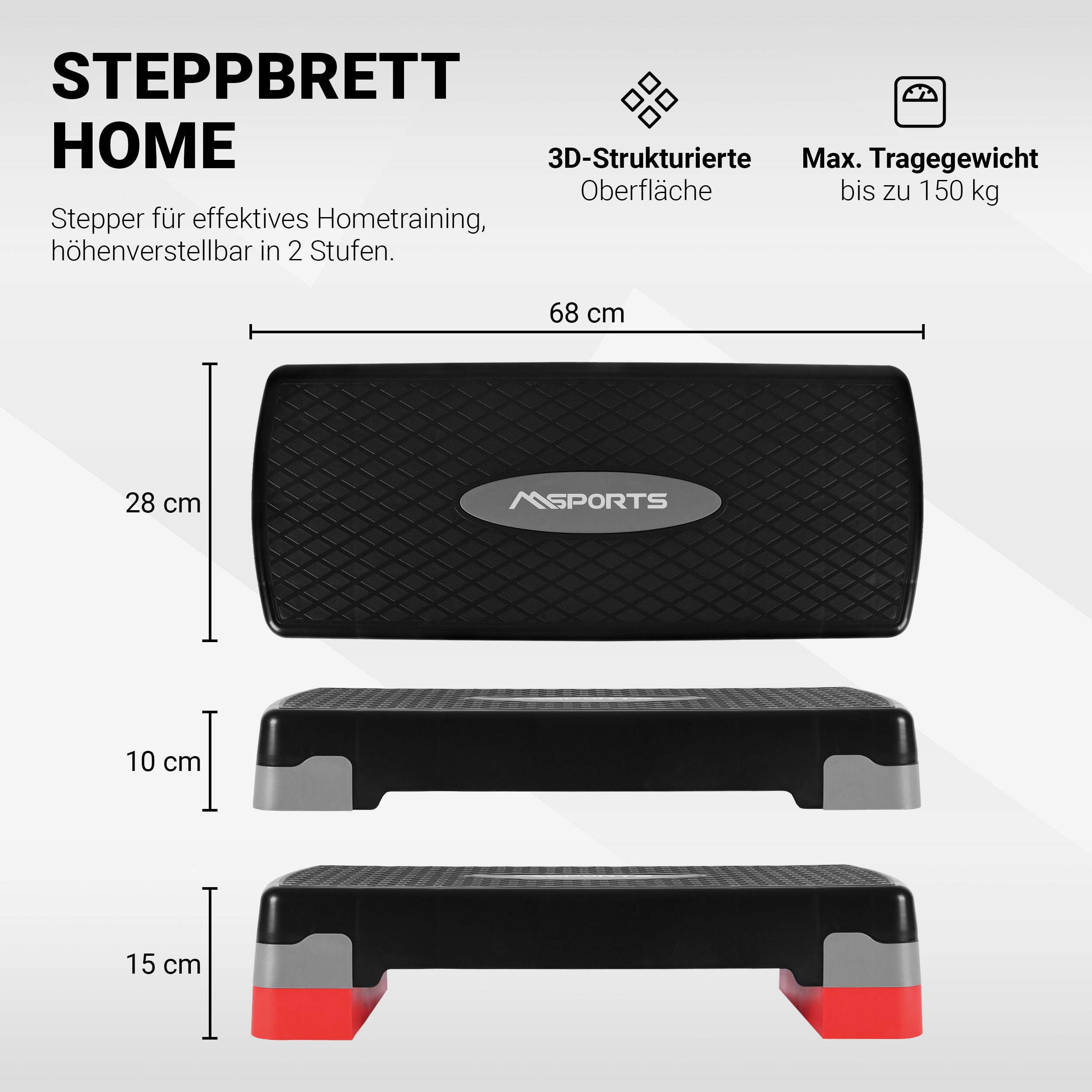MSports® Stepper Steppbrett Home inkl. Übungsposter 2 - Fach höhenverstellbar