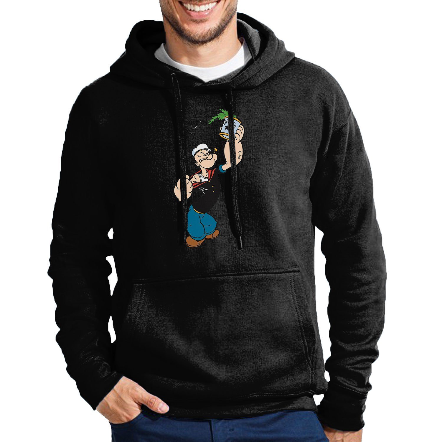 Blondie & Brownie Hoodie Herren Popeye Spinat Matrose Seemann Spinat Gym Mit Kapuze Schwarz