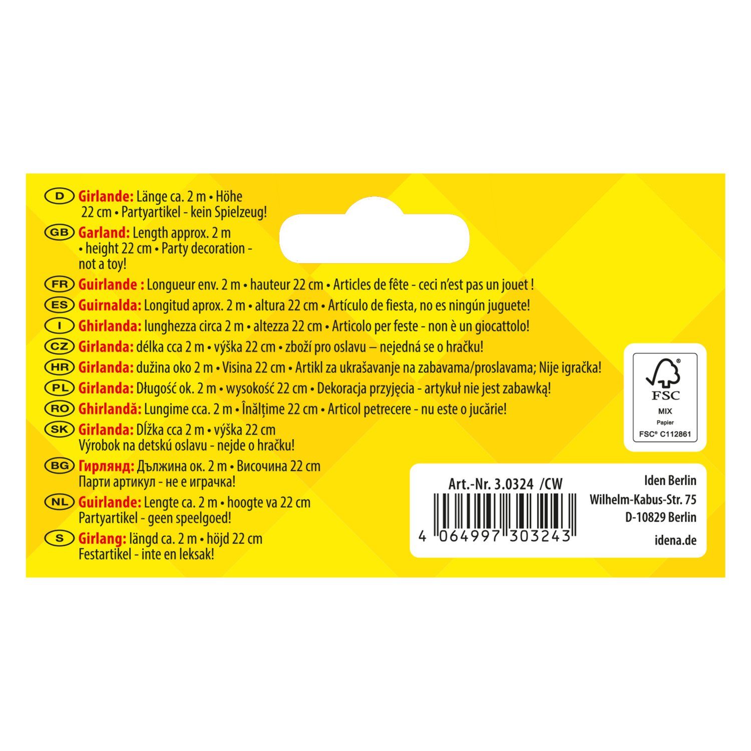 Idena Girlande Idena Girlande Schulstart 12 Schultüten FSC-Mix