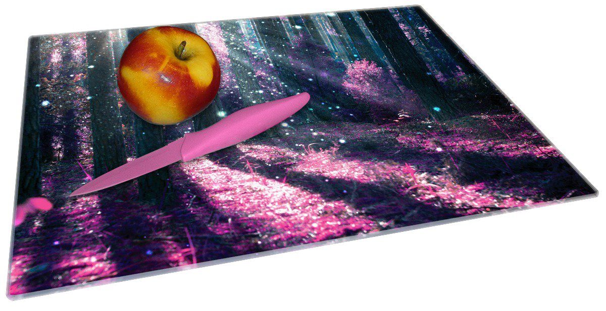 Gummifüße Wallario rutschfester Fantasie 4mm, Pinke Wald - Sonne, 1-St), (inkl. 30x40cm Schneidebrett im ESG-Sicherheitsglas, in Blumen der