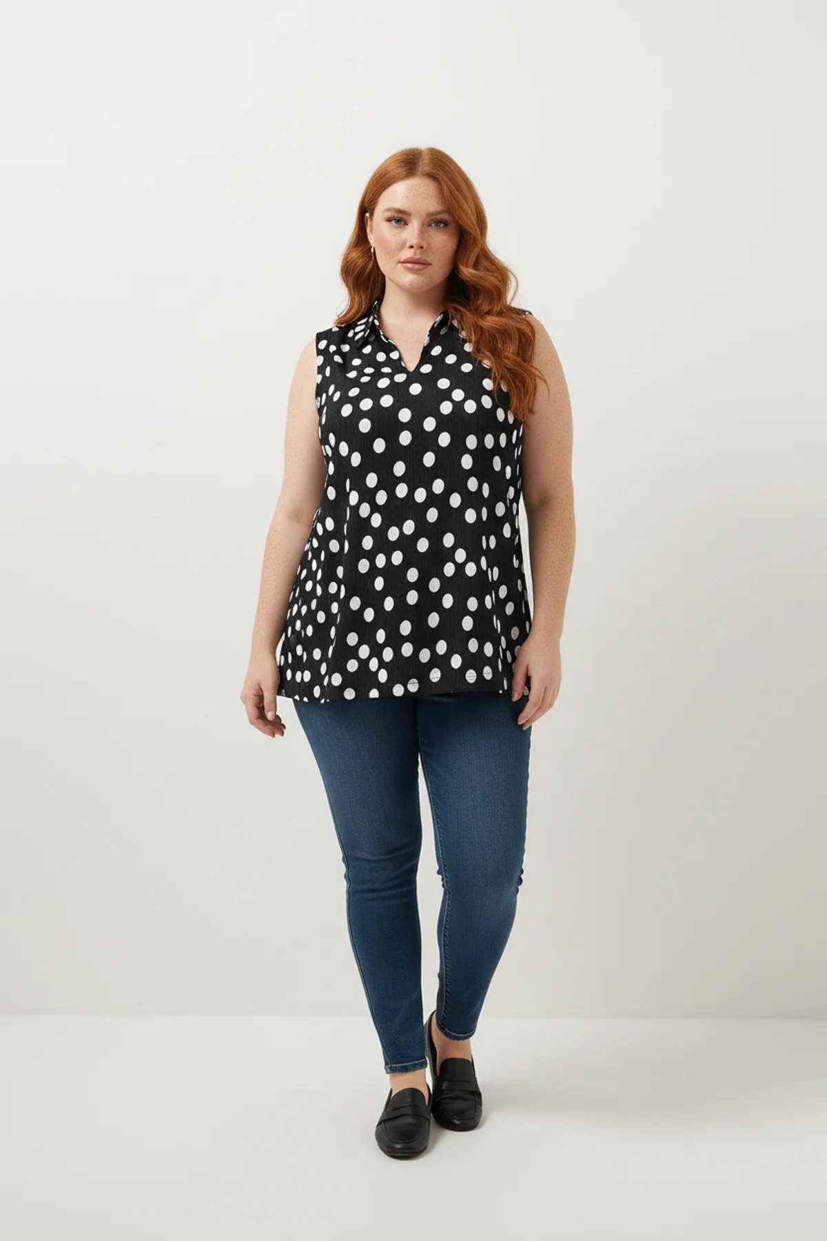 Blusentop Ärmellose Bluse mit Polka-Dots