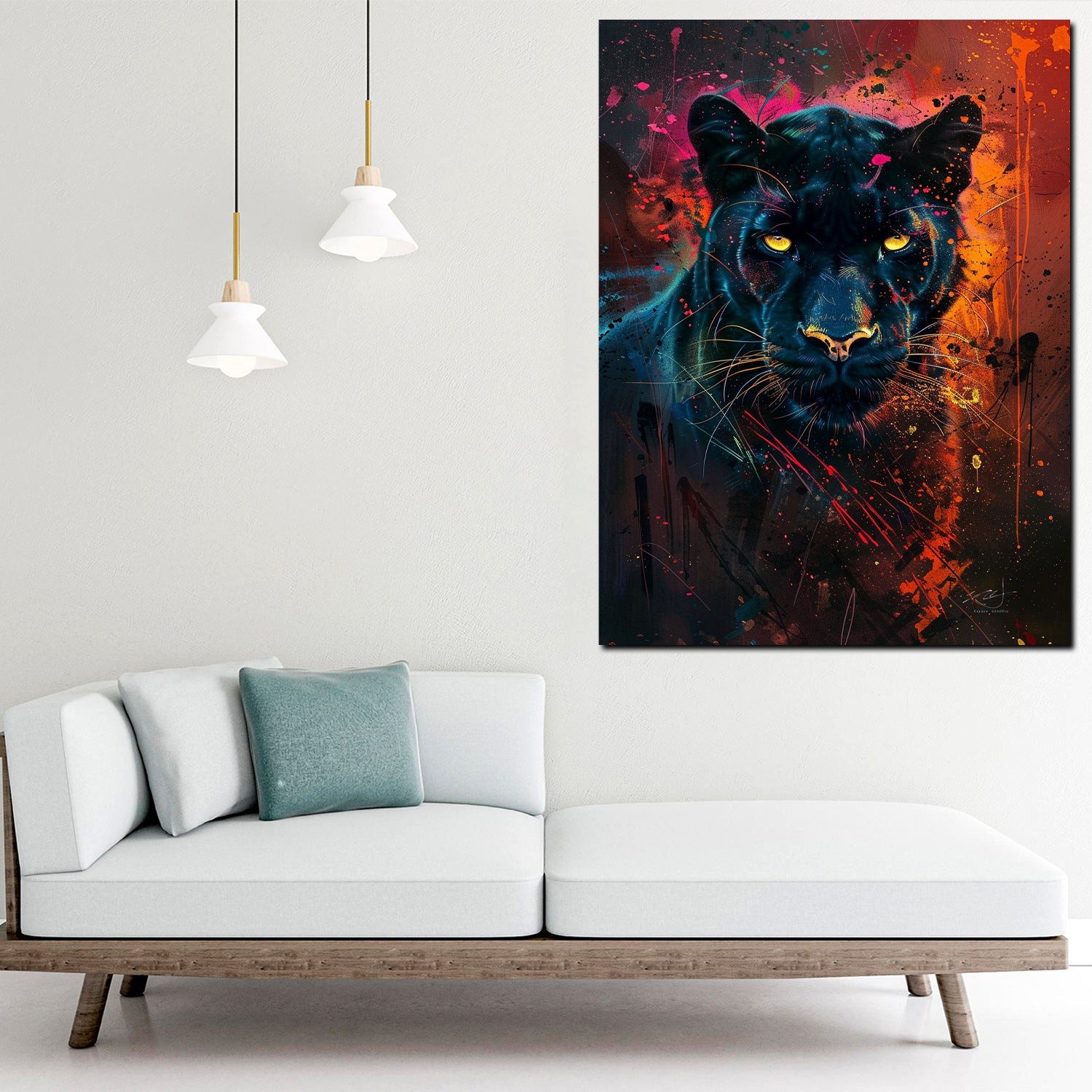 Artedinoi Leinwandbild Schwarzer Panther leuchtende Augen Leinwandbild Wandbild Kunstdruck XL, Schwarzer Panther mit leuchtenden Augen