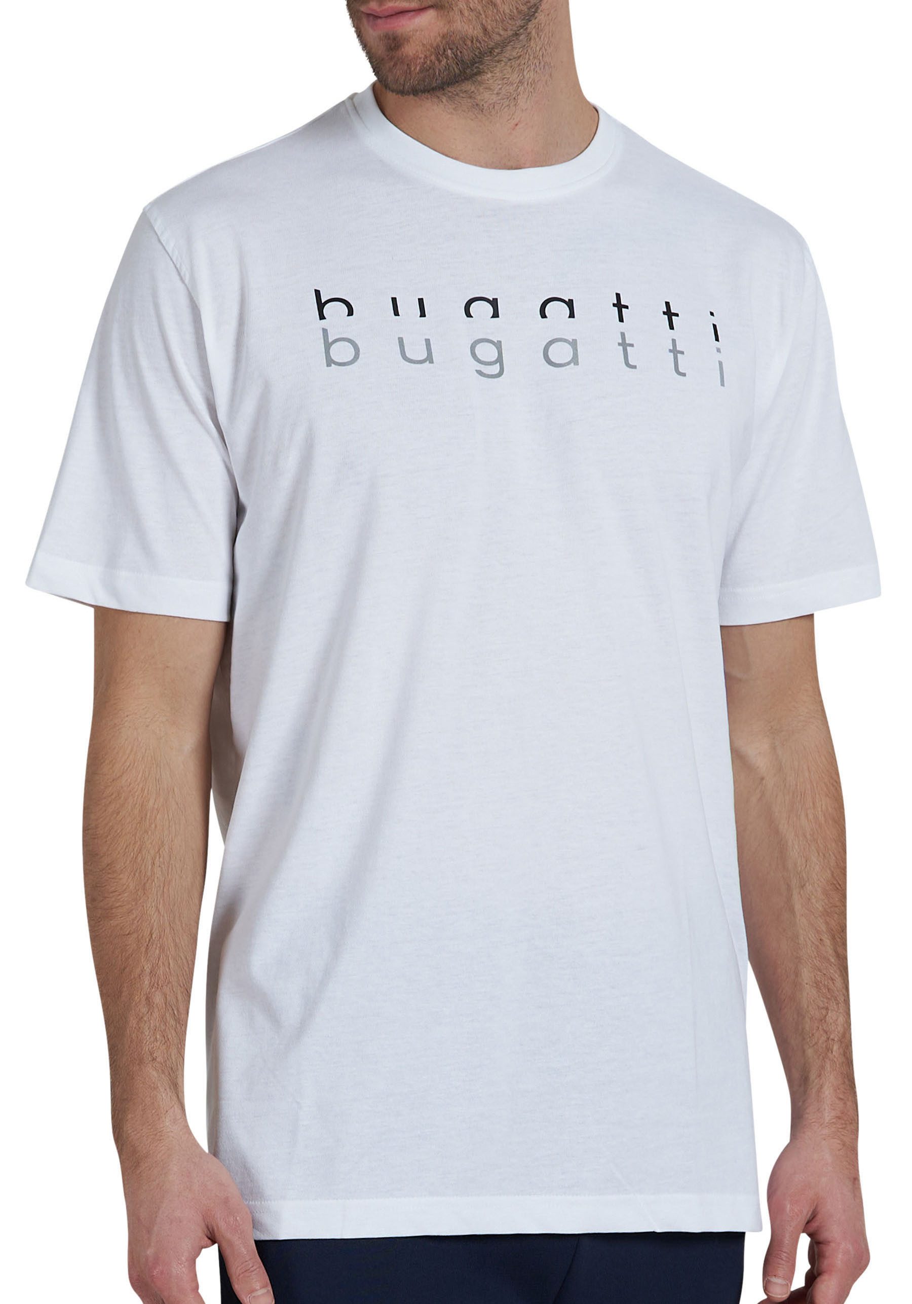 bugatti T-Shirt Palermo Kurzarm, Rundhalsausschnitt, mit Logo, bequem, leicht, Baumwollmix