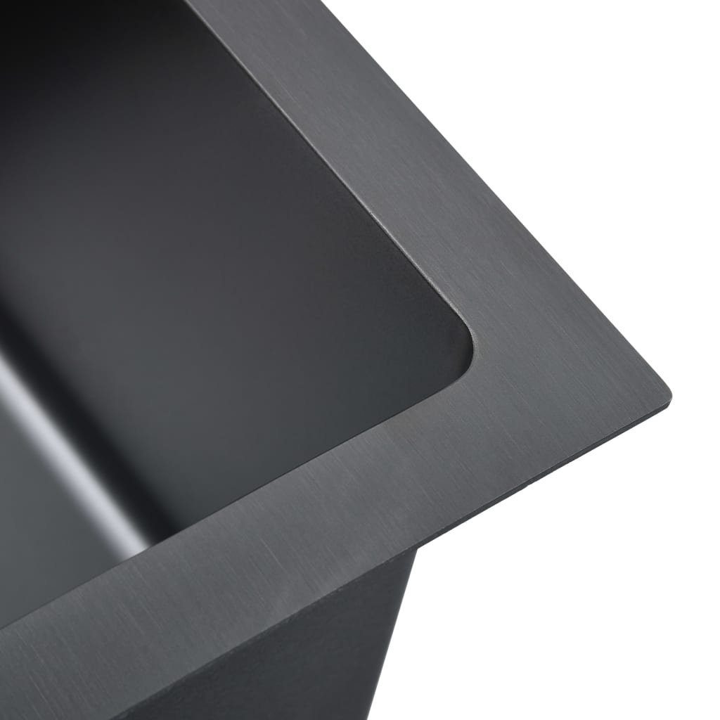 3007882, Oberfläche Edelstahl mit cm, möbelando Küchenspüle aus gebürsteter 53x50x20 cm), in Schwarz (LxBxT: 50/20