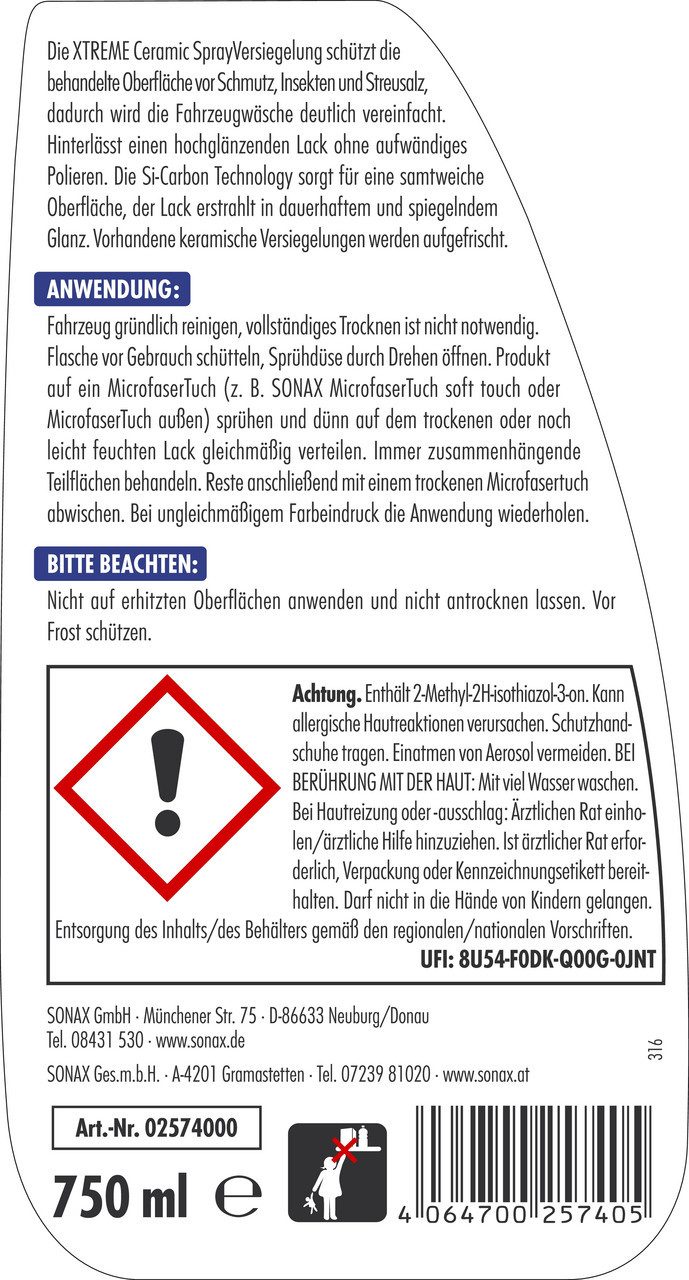 Sonax Lackpolitur SONAX XTREME Ceramic Spray Versiegelung 750 ml Autopolitur, Sonax Xtreme Ceramic Spray Versiegelung 750ml Autopolitur