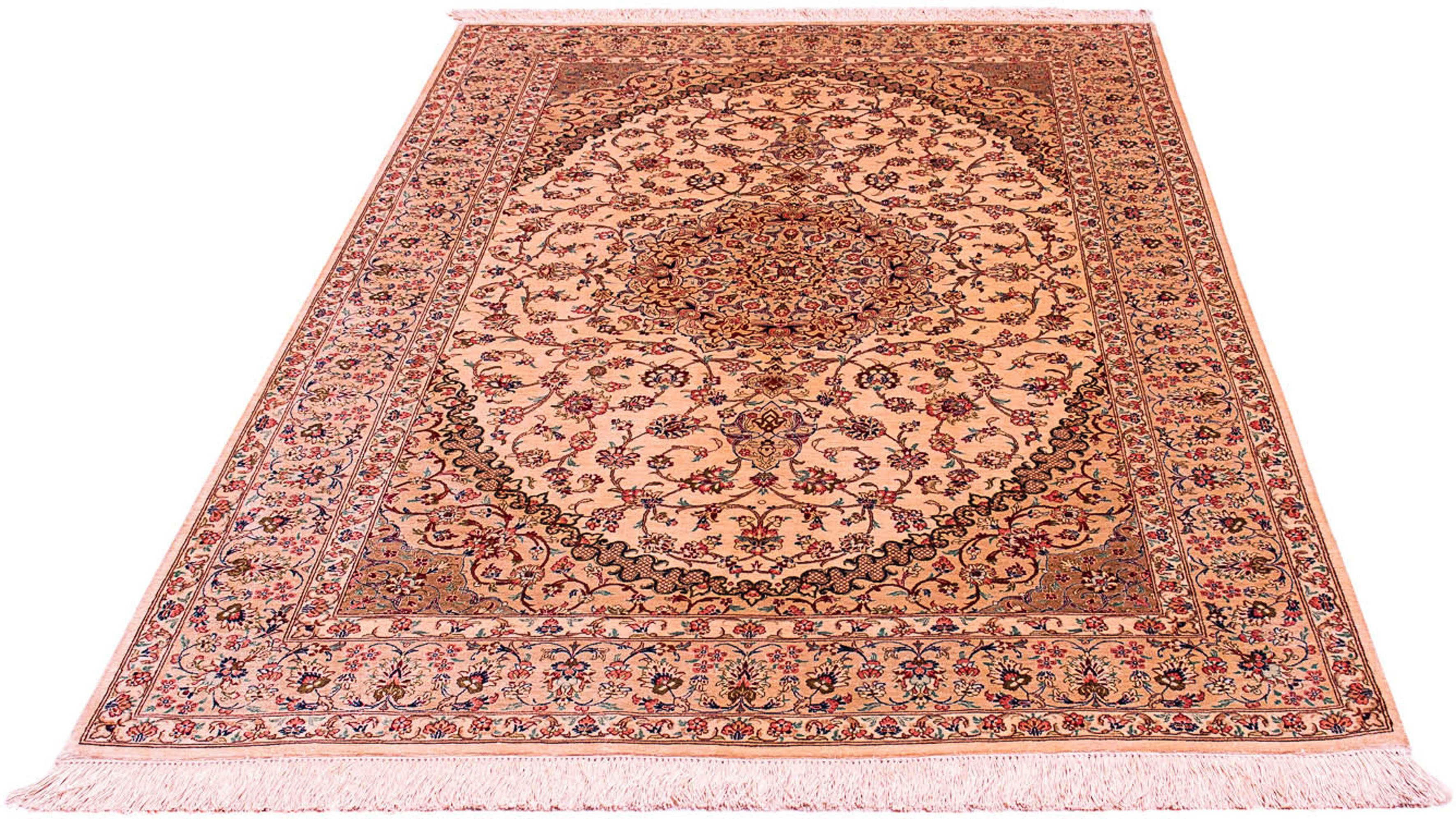 Orientteppich Perser - Ghom - 195 x 131 cm - beige, morgenland, rechteckig, Höhe: 10 mm, Wohnzimmer, Handgeknüpft, Einzelstück mit Zertifikat