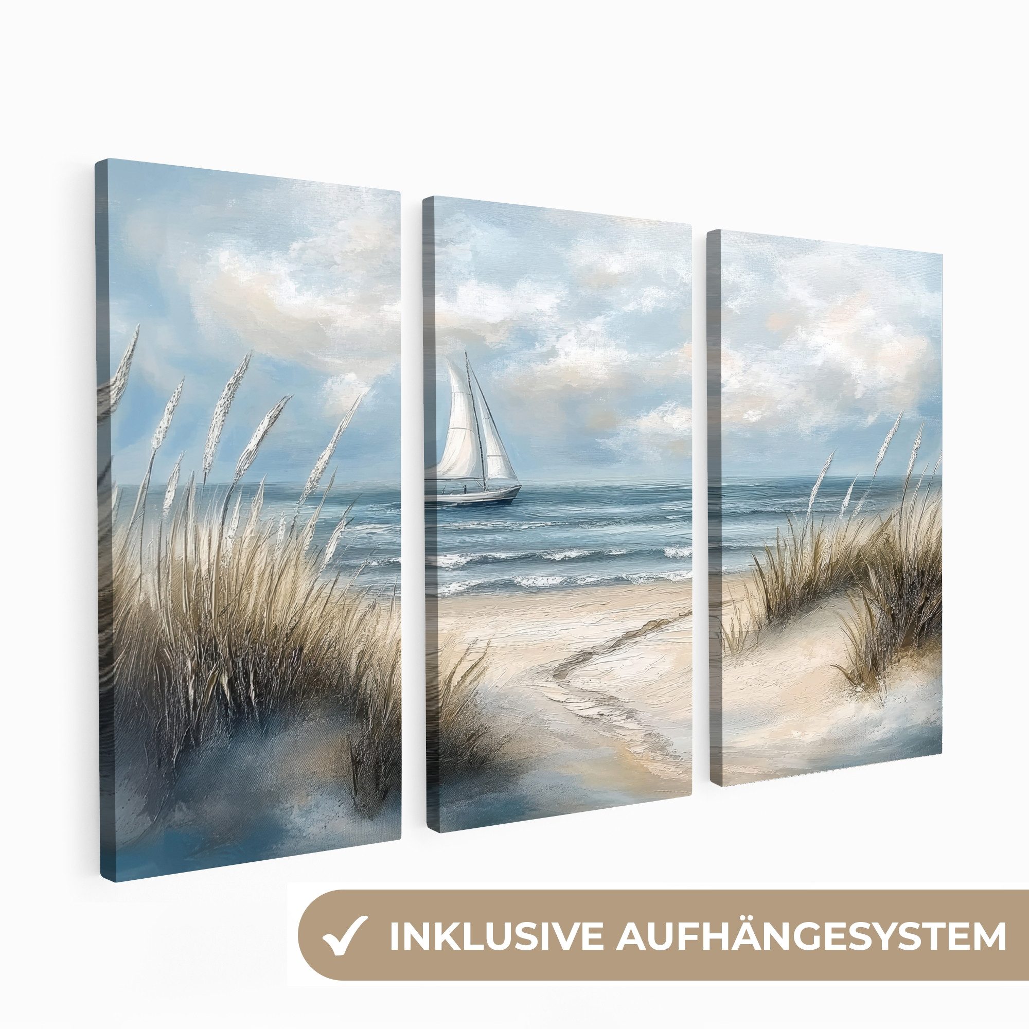 MuchoWow Leinwandbild Strand - Farbe - Natur - Boot, Fotodruck (3 St), Wand günstig online kaufen