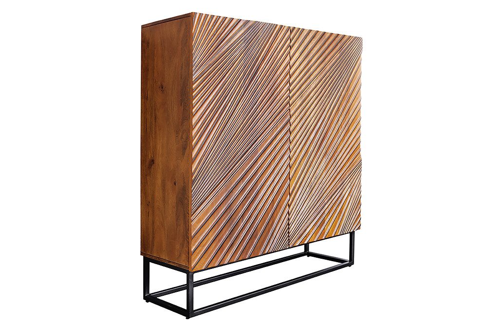 riess-ambiente Highboard ART 120cm braun / schwarz · Hochschrank aus Massivholz mit 3D-Design (Einzelartikel, 1 St), Kommode aus Mangoholz · inkl. 6 Fächern & 2 Türen · Metall-Gestell