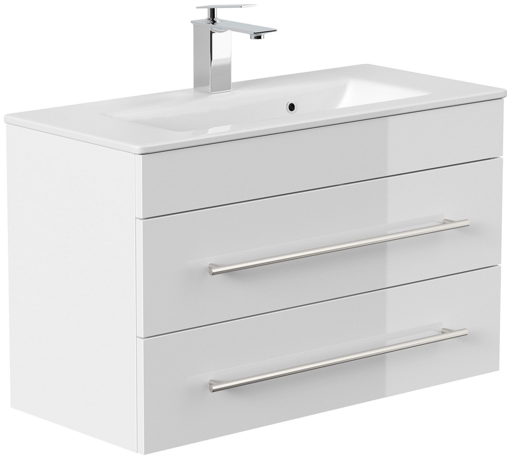 Posseik Badmöbel-Set Badmöbel Waschplatz "Portus 800 SlimLine" 80 cm weiß Hochglanz