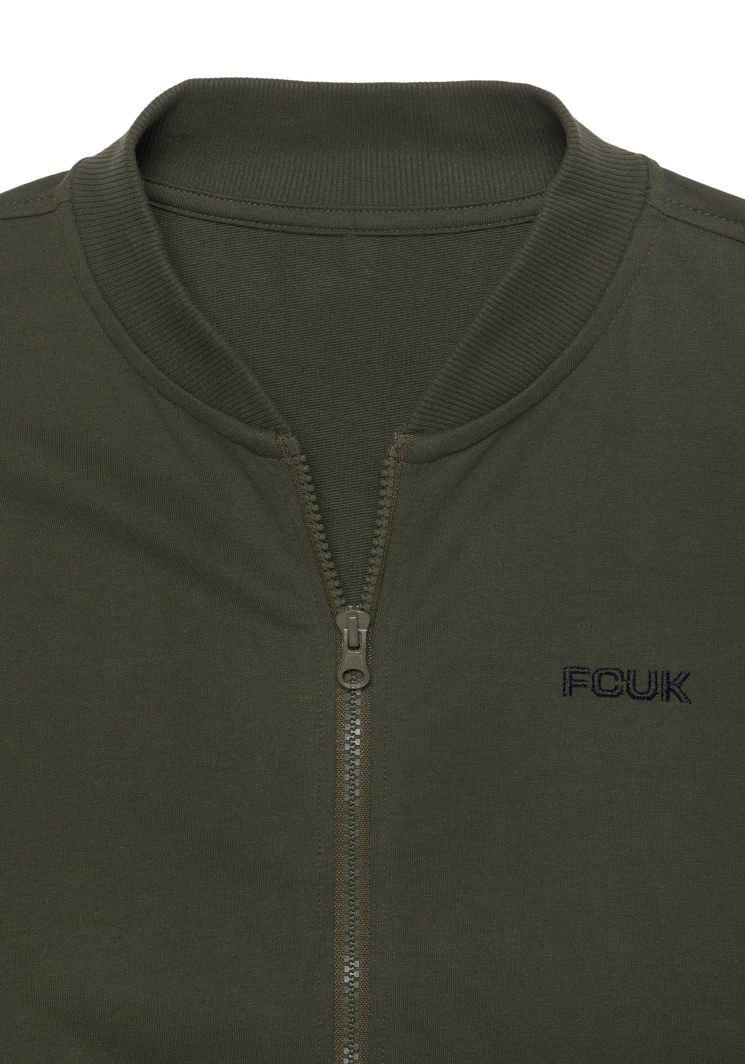 FCUK Sweatjacke mit Kragen und durchgehenden Reißverschluss