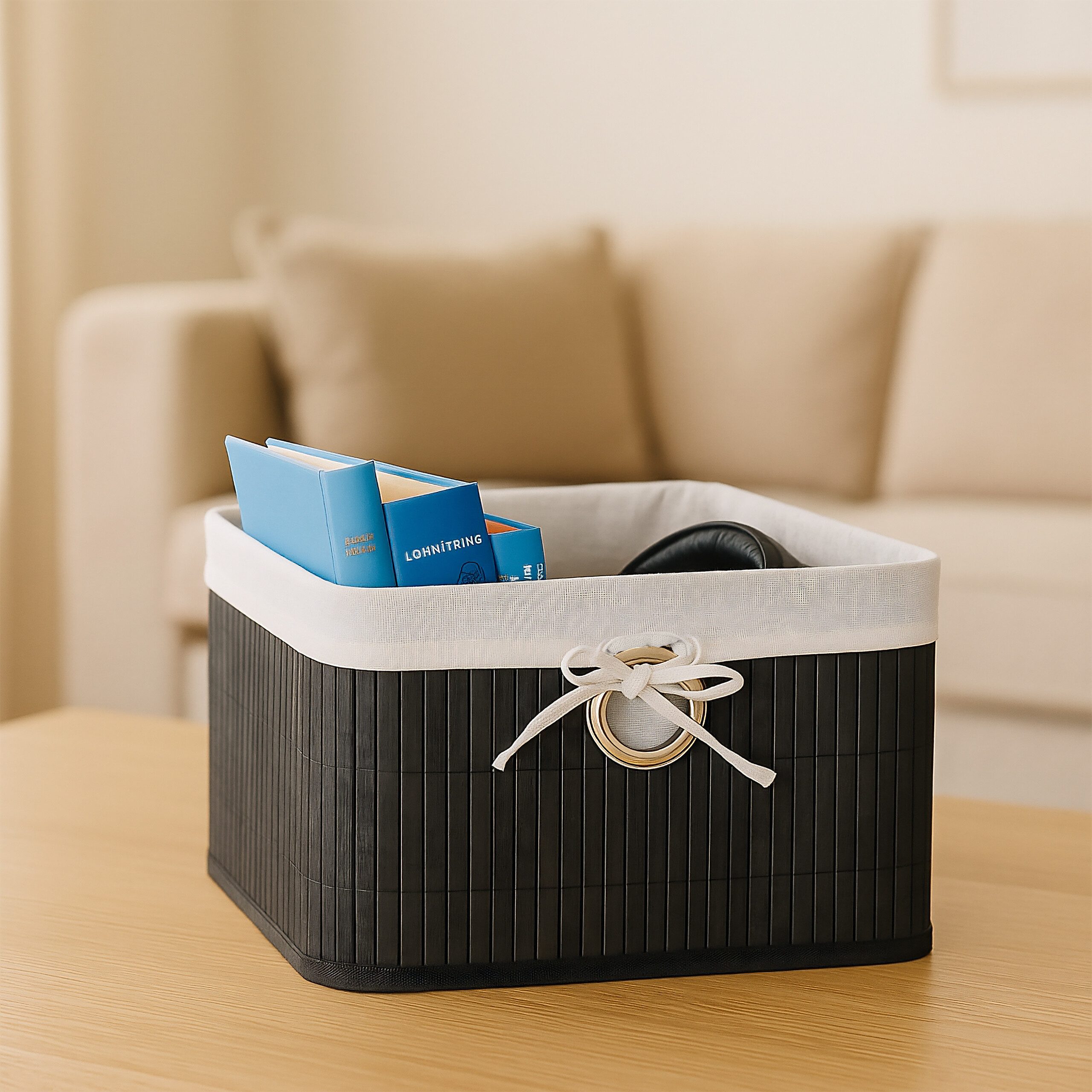 relaxdays Regalkorb Aufbewahrungskorb Set aus Bambus (4 St), schwarz günstig online kaufen