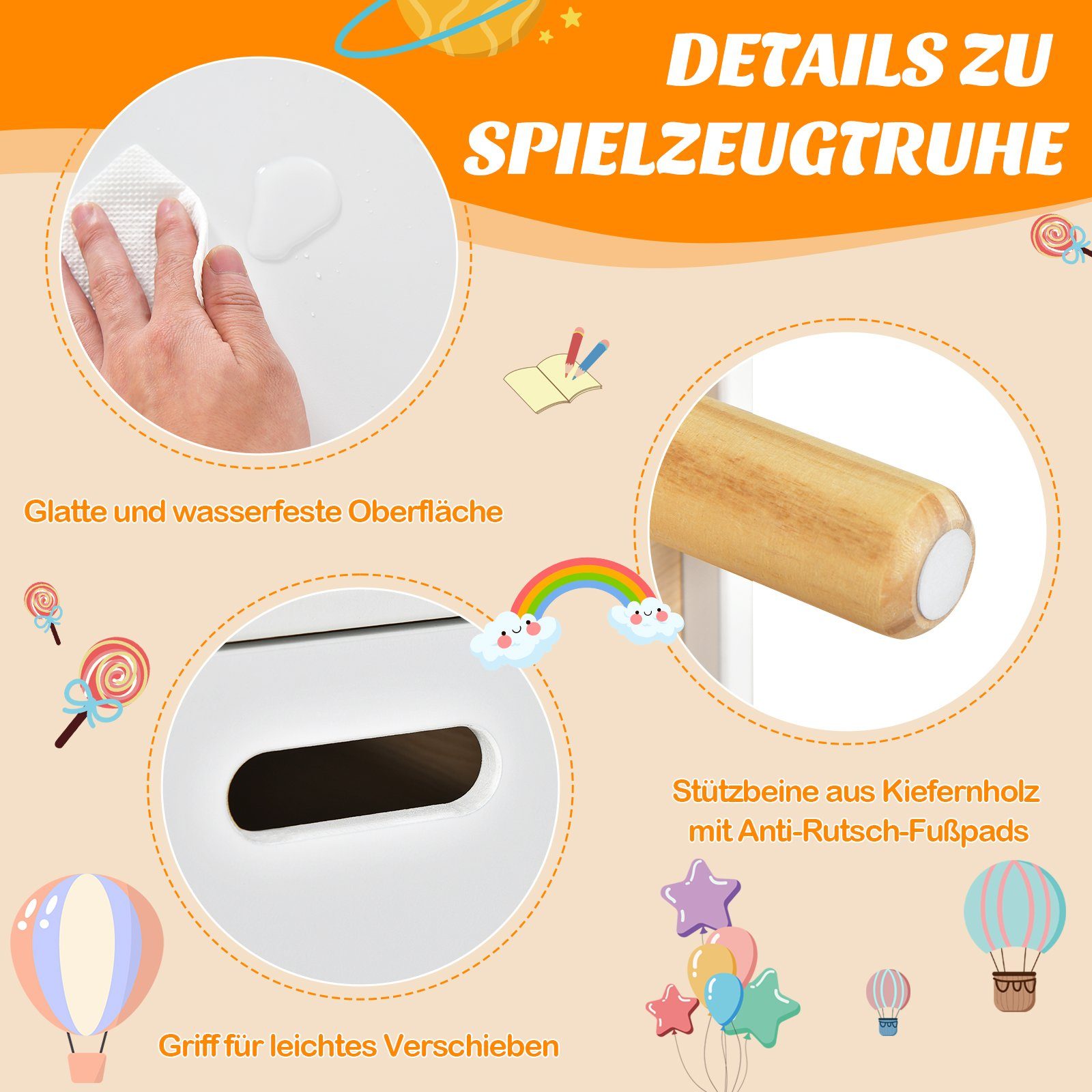 COSTWAY Spielzeugtruhe Kinderregal, aus Holz, 60 x 30 x 44 cm günstig online kaufen