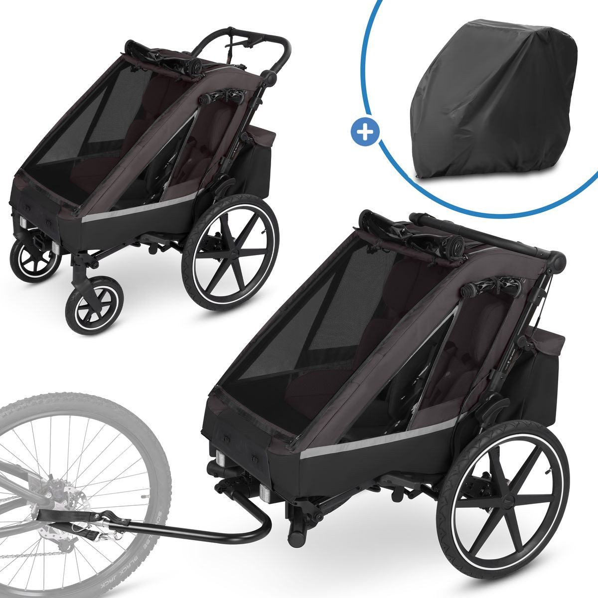 ABC Design Fahrradkinderanhänger Tour 2 für - Falcon, Fahrrad Anhänger, Kinderwagen & Jogger für 2 Kinder mit Faltgarage