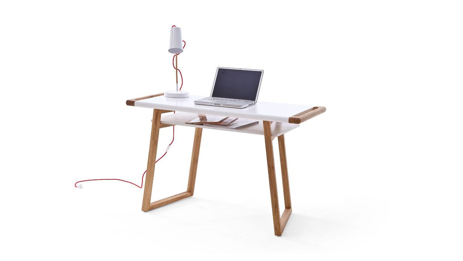 MCA furniture Schreibtisch Schreibtisch Teramo PC-Tisch weiß matt Lack Eiche geölt