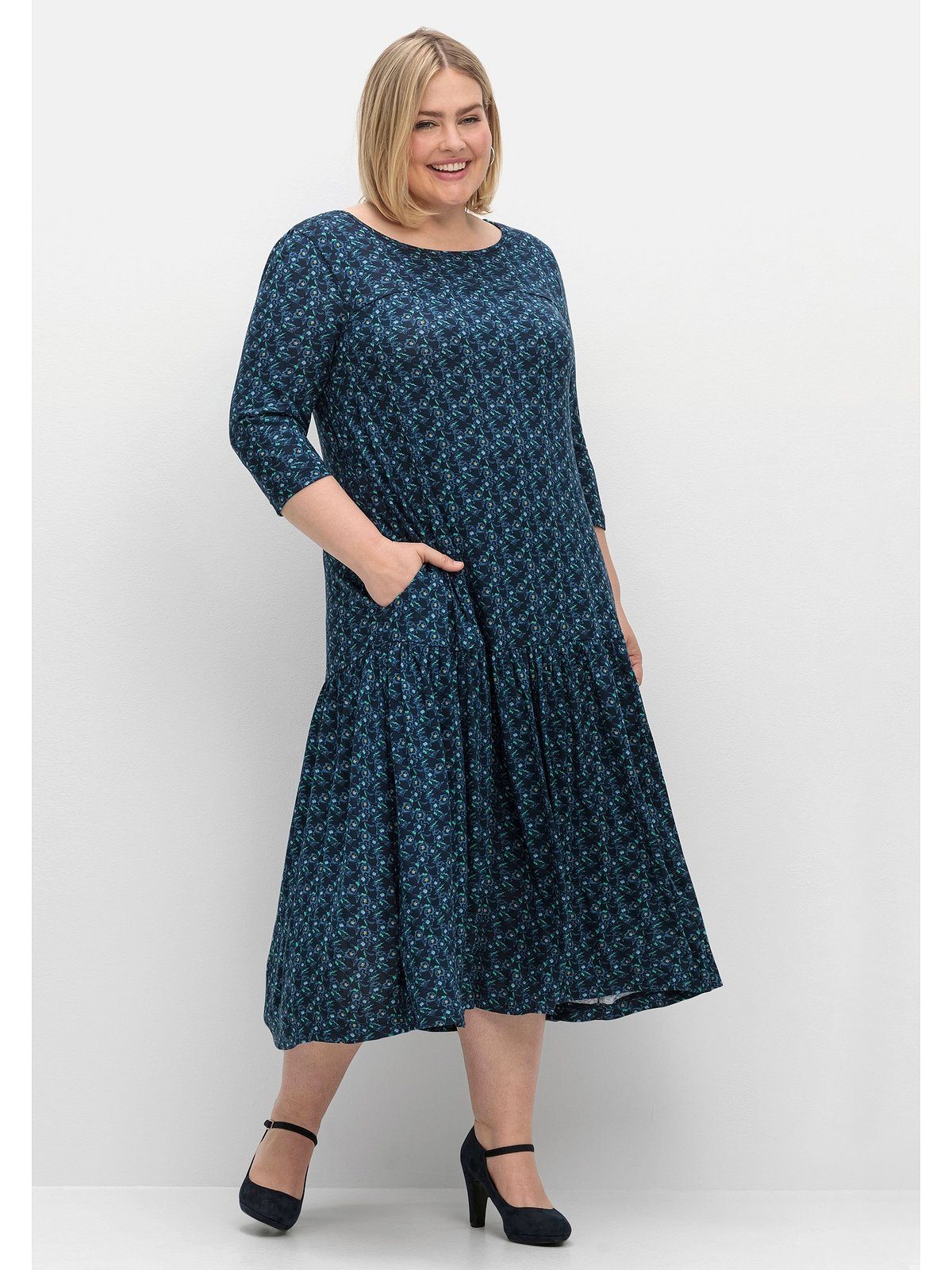 Sheego Jerseykleid Große Größen in A-Linie, mit Blumenprint