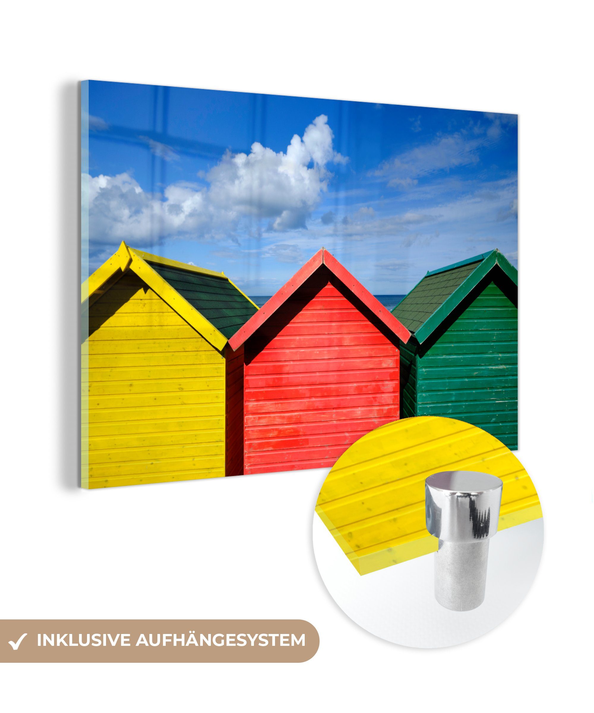 MuchoWow Acrylglasbild Whitby, England, farbige Hütten, (1 St), Acrylglasbilder Wohnzimmer & Schlafzimmer