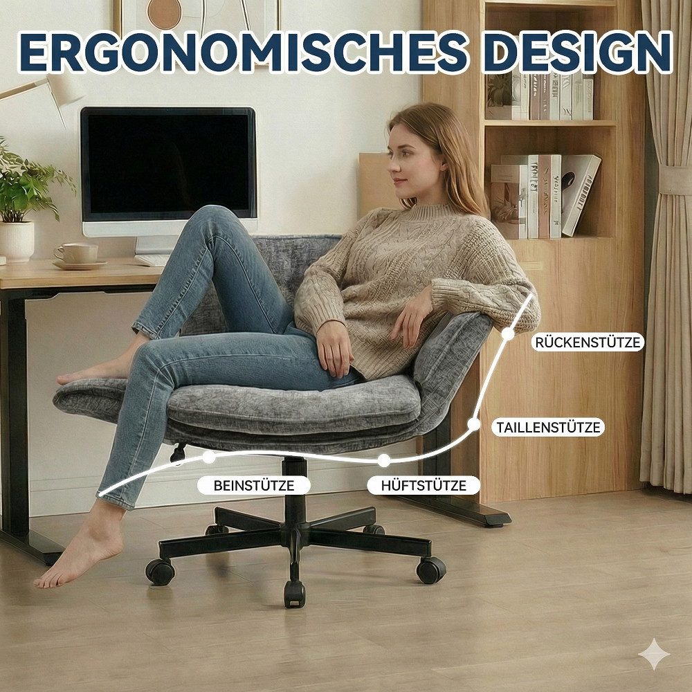 Leawin Drehstuhl Ergonomischer Drehstuhl aus Chenille mit breitem Sitz