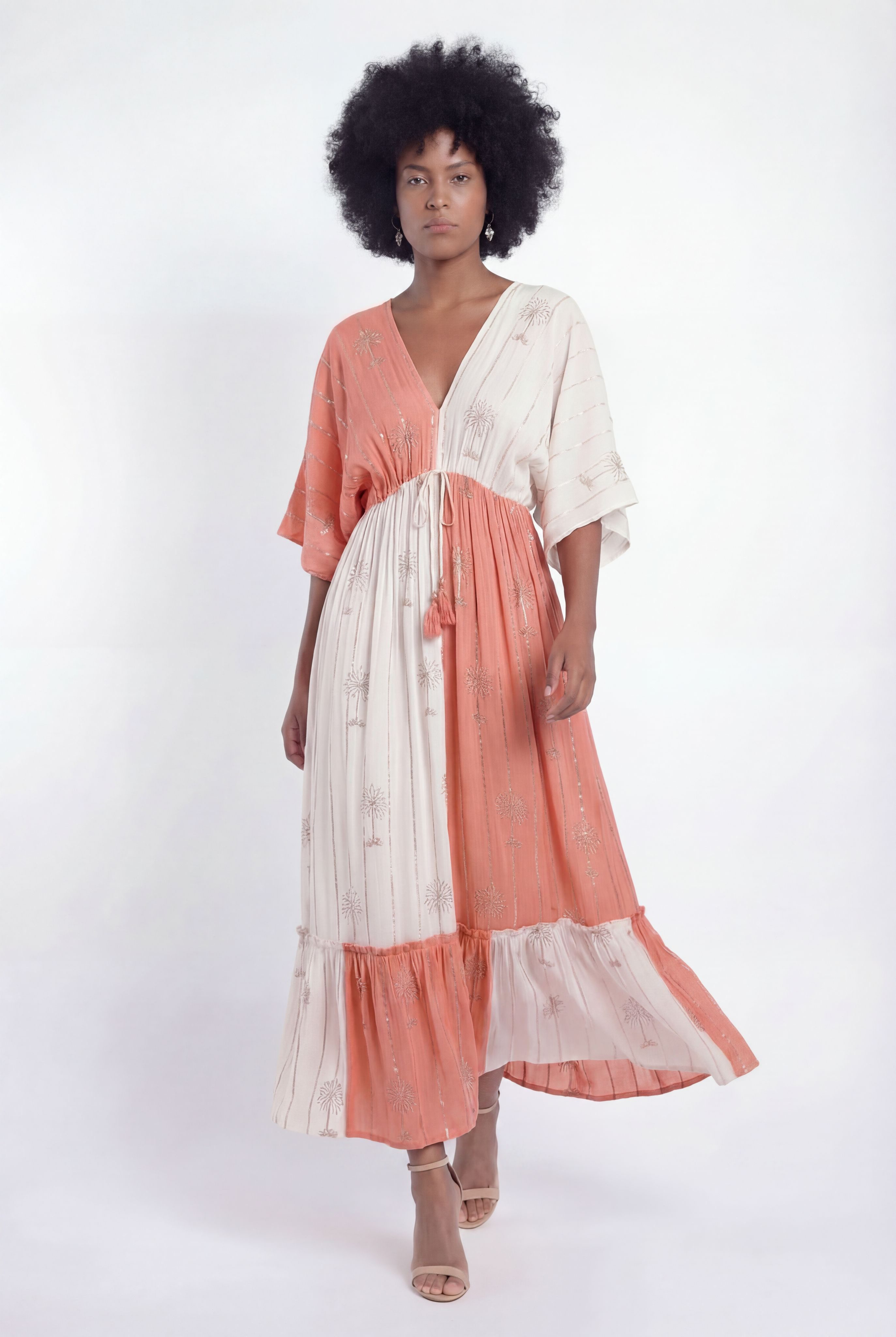 YC Fashion & Style Maxikleid V-Ausschnitt Kleid Blau-Creme – One Size 34–40 aus Viskose