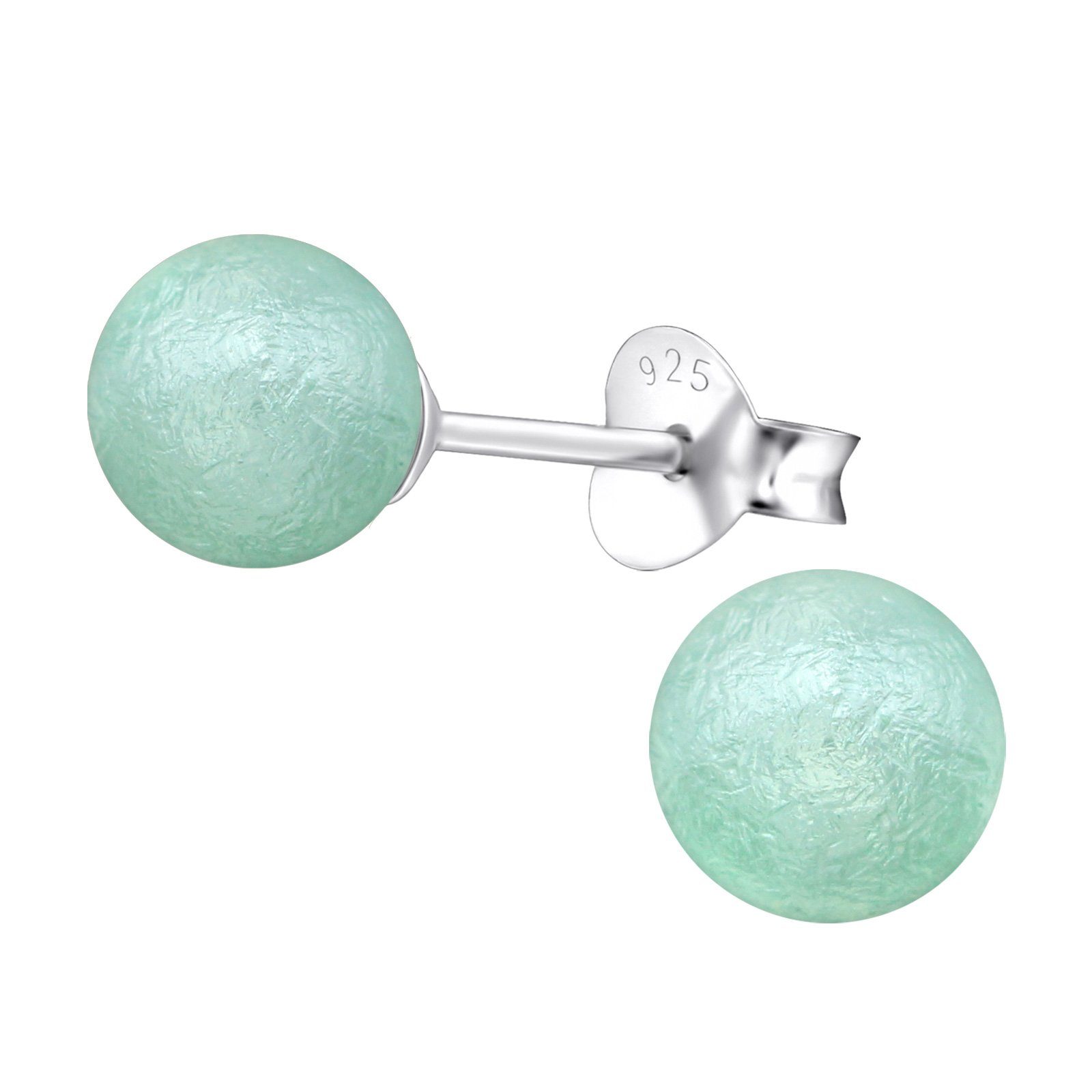 BUNGSA Ohrring-Set Ohrstecker Perlen lindgrün matt aus 925 Silber Damen (1 Paar (2 Stück), 2-tlg), Ohrschmuck Ohrringe