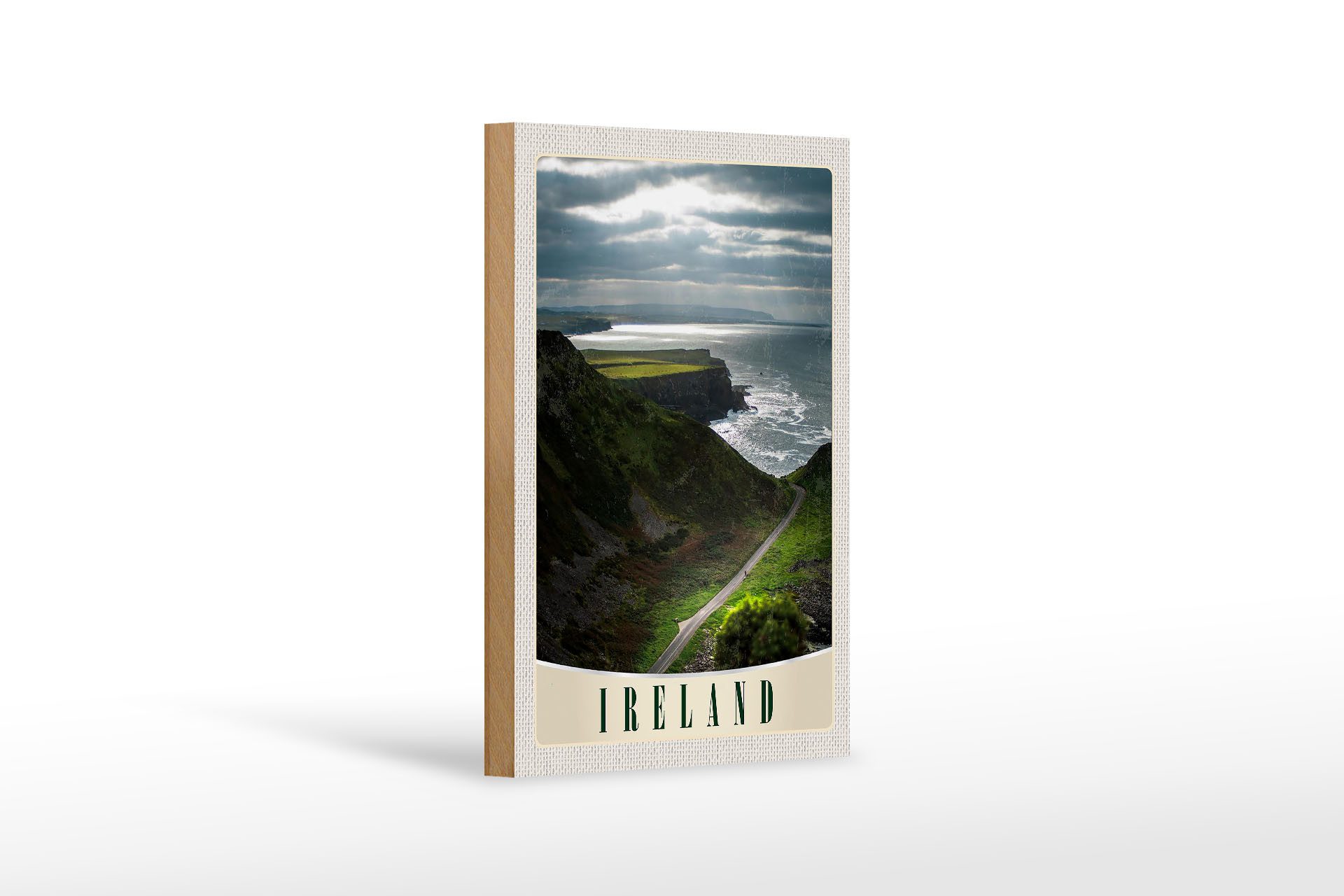 Holzbild Reise 12x18 cm Irland Europa Wiese Gebirge Meer Natur
