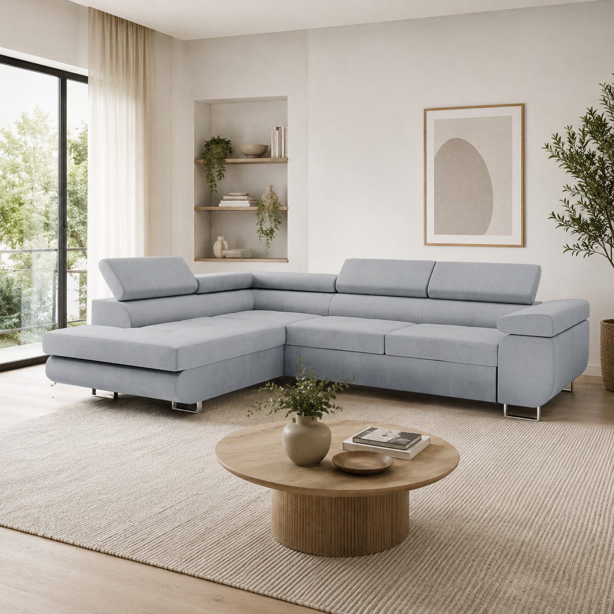 Goldstoff Ecksofa mit Schlaffunktion & Bettkasten - hochwertiges Sofa, Couch mit Schlaffunktion für Wohnzimmer - Schlafsofa - Eckcouch, Eckcouch mit praktischem – Bild 4 von 5