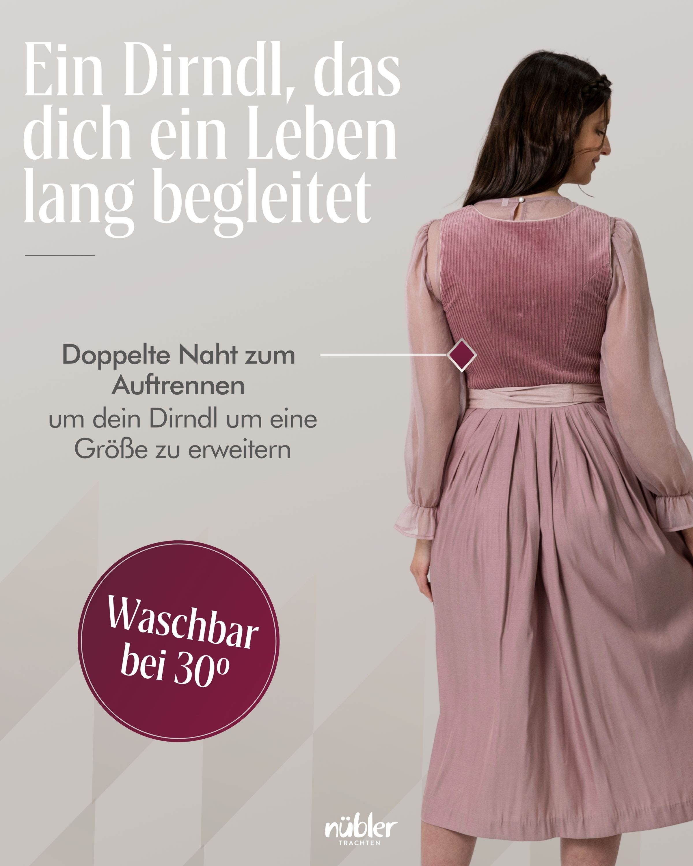 Nübler Dirndl Mini Dirndl Kim in Peach von Nübler - Rocklänge 55 cm