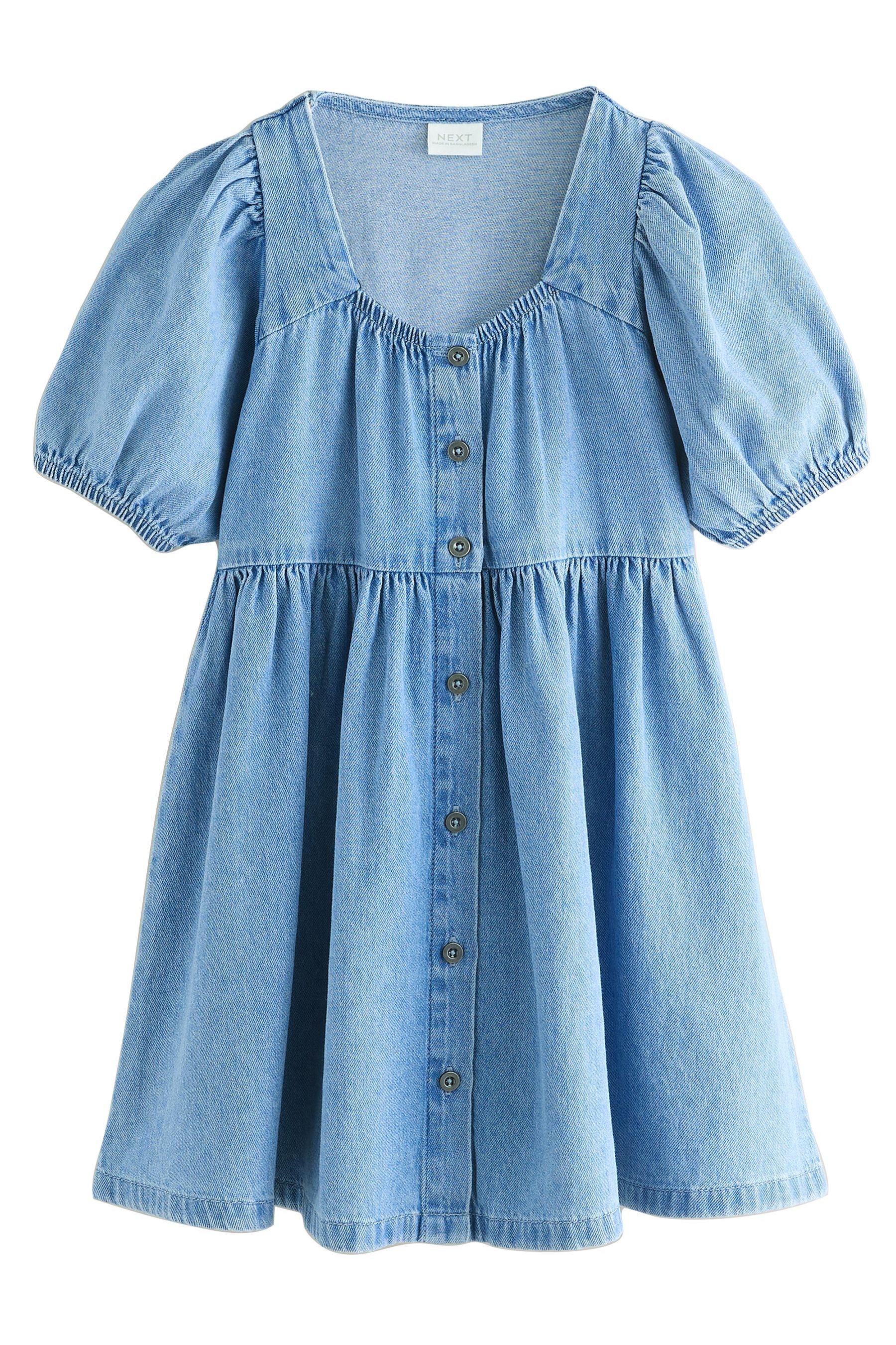 Next Jeanskleid Kleid aus 100 % Baumwolle mit Puffärmeln (1-tlg)