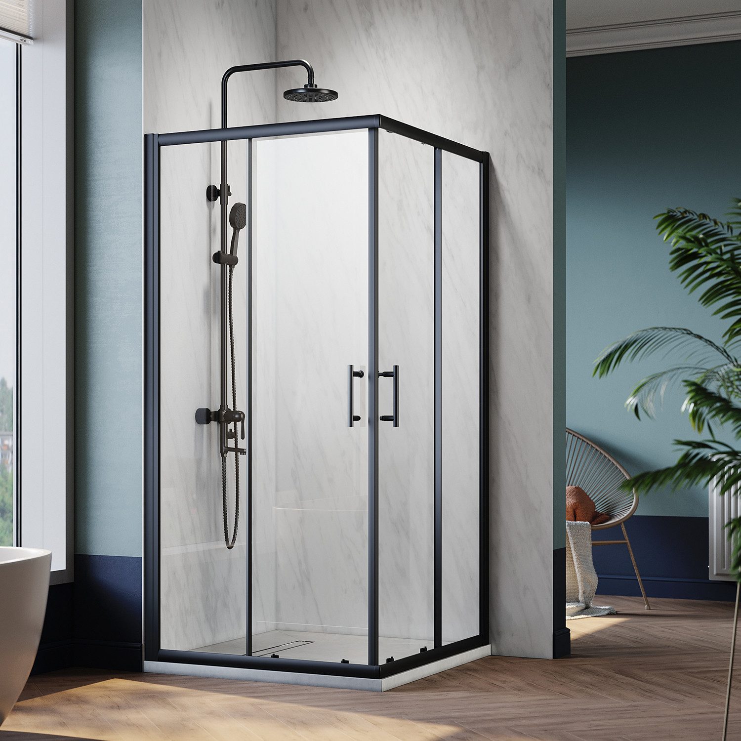 SONNI Eckdusche Eckdusche Duschkabine Eckeinstieg Schiebetüren,schwarze Höh günstig online kaufen