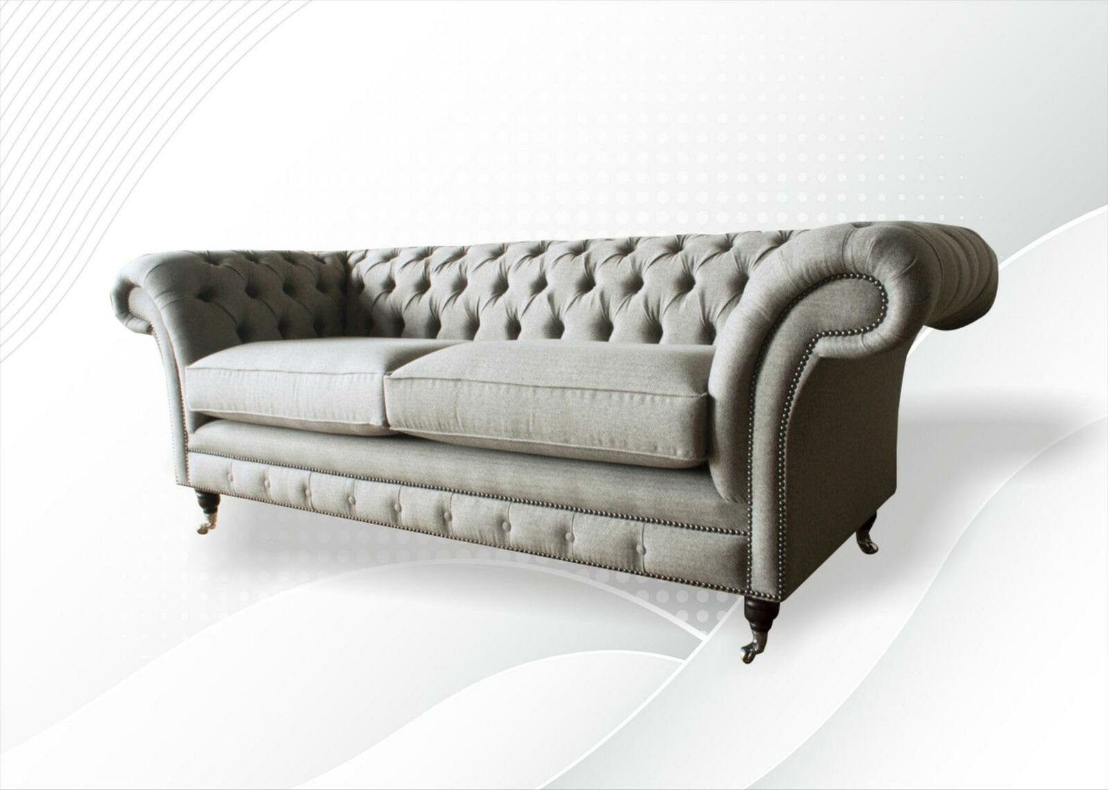 JVmoebel Chesterfield-Sofa Luxus hellgrauer Dreisitzer Moderne 3-er Couch 3-Sitzer Sofa Neu, Made in Europe