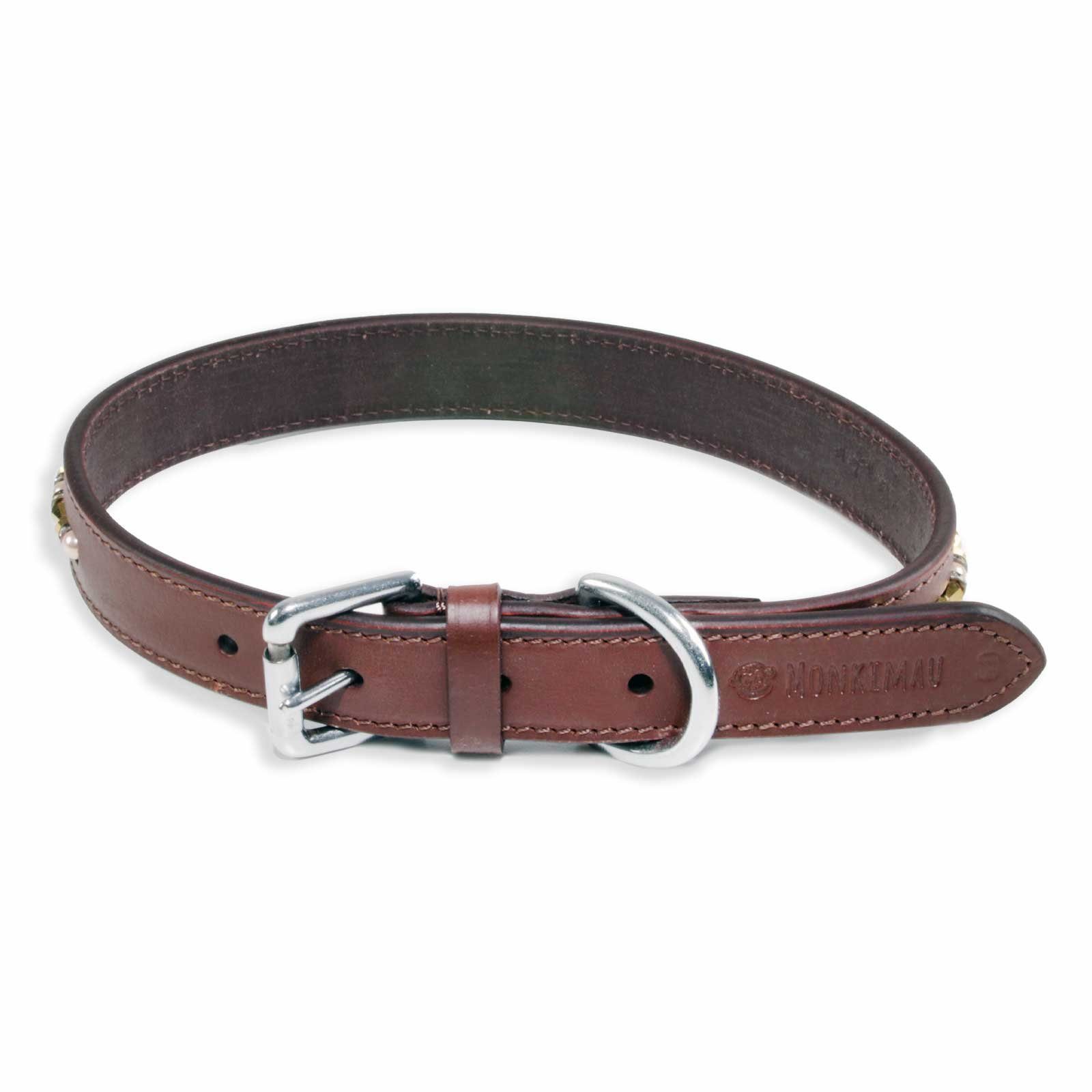 Monkimau Hunde-Halsband Hundehalsband Leder Halsband Hund braun mit Kristallen S-XS, Leder
