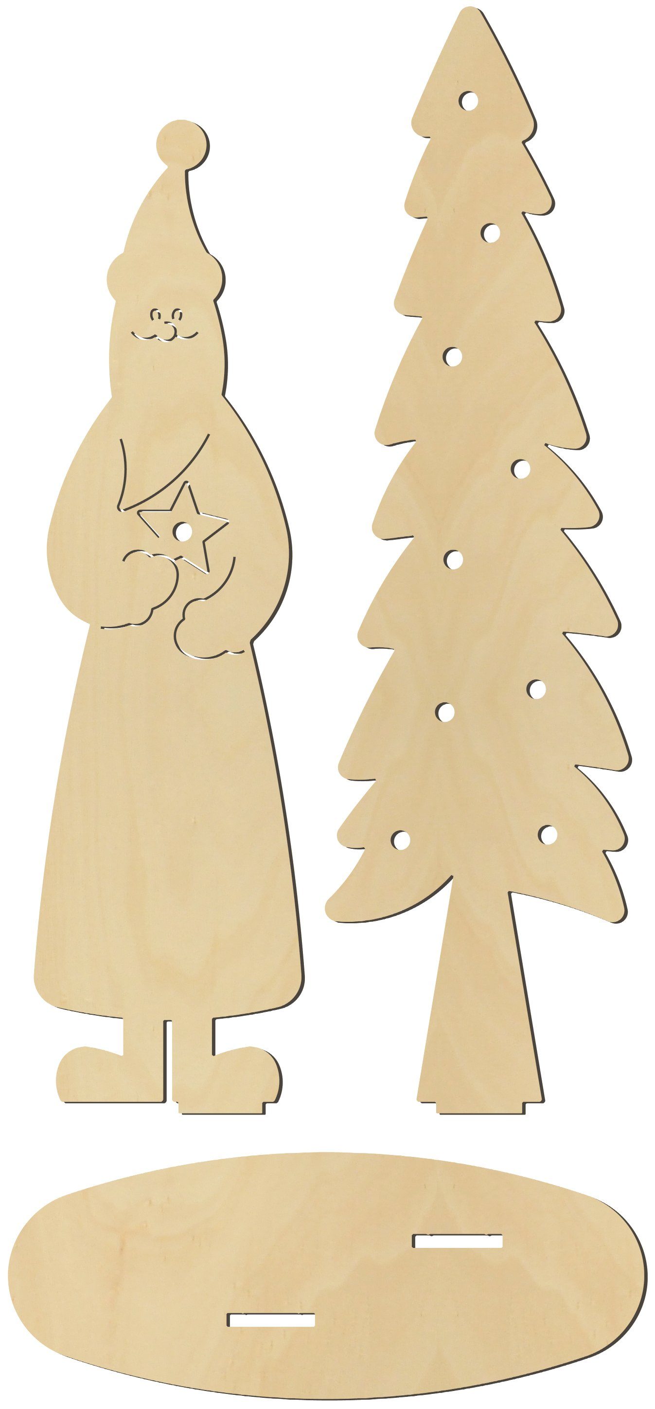 Dekoobjekt Weihnachtsmann mit Tanne, beleuchtbar, 3 Teile