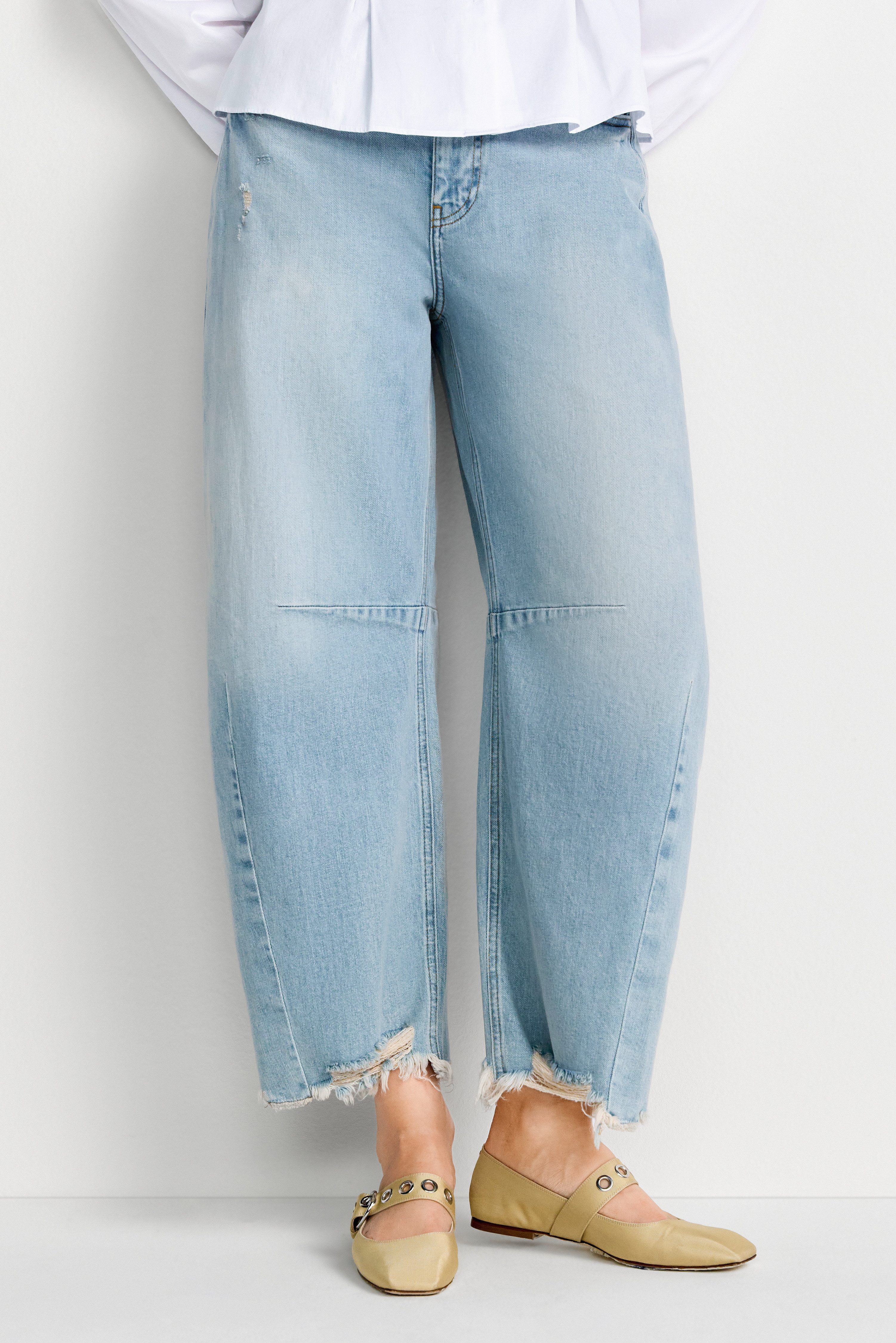 RICHROYAL Weite Jeans Barrel-Style, Wide Leg Cropped Jeans, mit coolen Destroyed Effekten