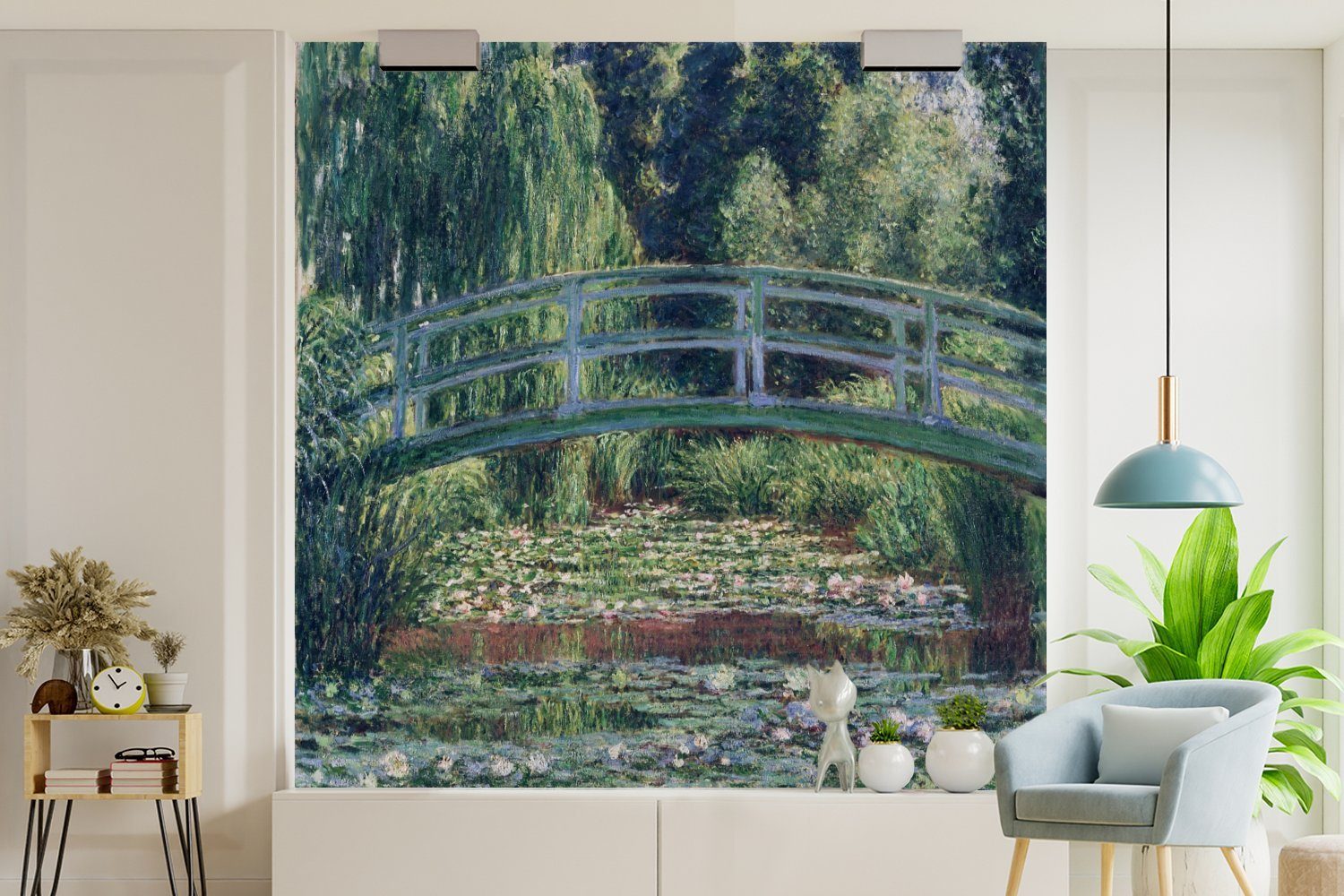 (5 die oder - Wandtapete Wohnzimmer Brücke Die Tapete und Vinyl Monet, für Fototapete von Matt, Gemälde MuchoWow Claude St), Seerosen japanische bedruckt, Schlafzimmer,