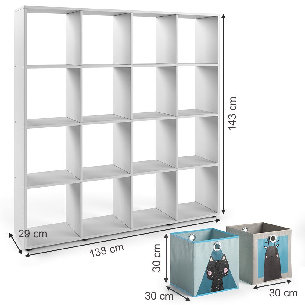 Vicco Bücherregal Karree, Weiß, 138.5 x 142.5 cm mit 8 Faltboxen, 1-tlg.