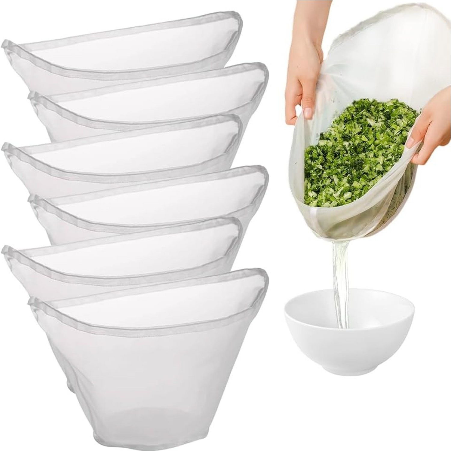 Refttenw Passiersieb Nussmilchbeutel Passiertuch Wiederverwendbar 6 St Filterbeutel, (6-St), für Nussmilch Käse Kaffee Joghurt Fruchtsaft Mandel