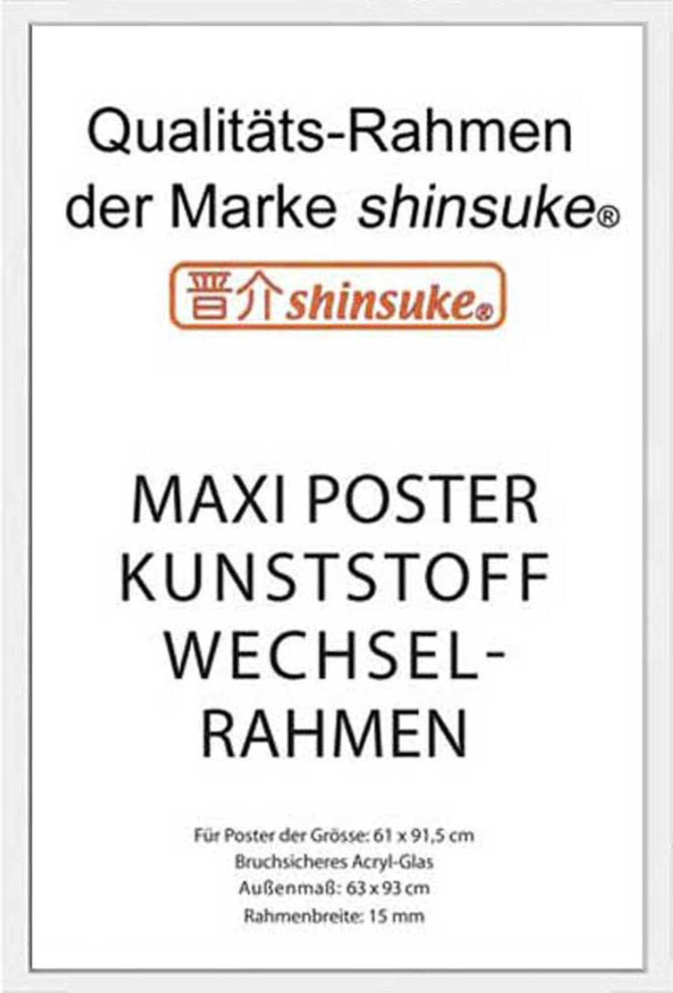 empireposter Rahmen Posterrahmen Wechselrahmen Shinsuke® Maxi-Poster Profil: 15mm Kunststoff 61x91,5cm, Farbe weiss mit Acryl-Scheibe