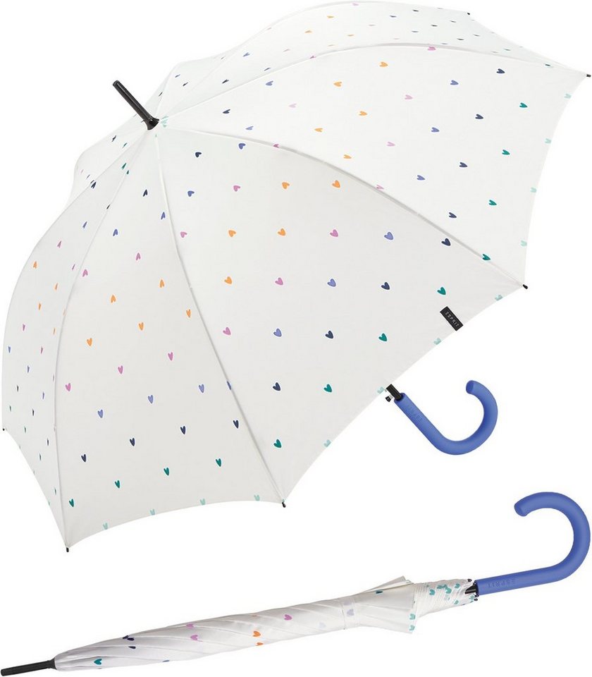 Esprit Langregenschirm Damen Regenschirm mit Automatik Sweatheart, groß und  stabil, mit vielen kleinen, bunten Herzen